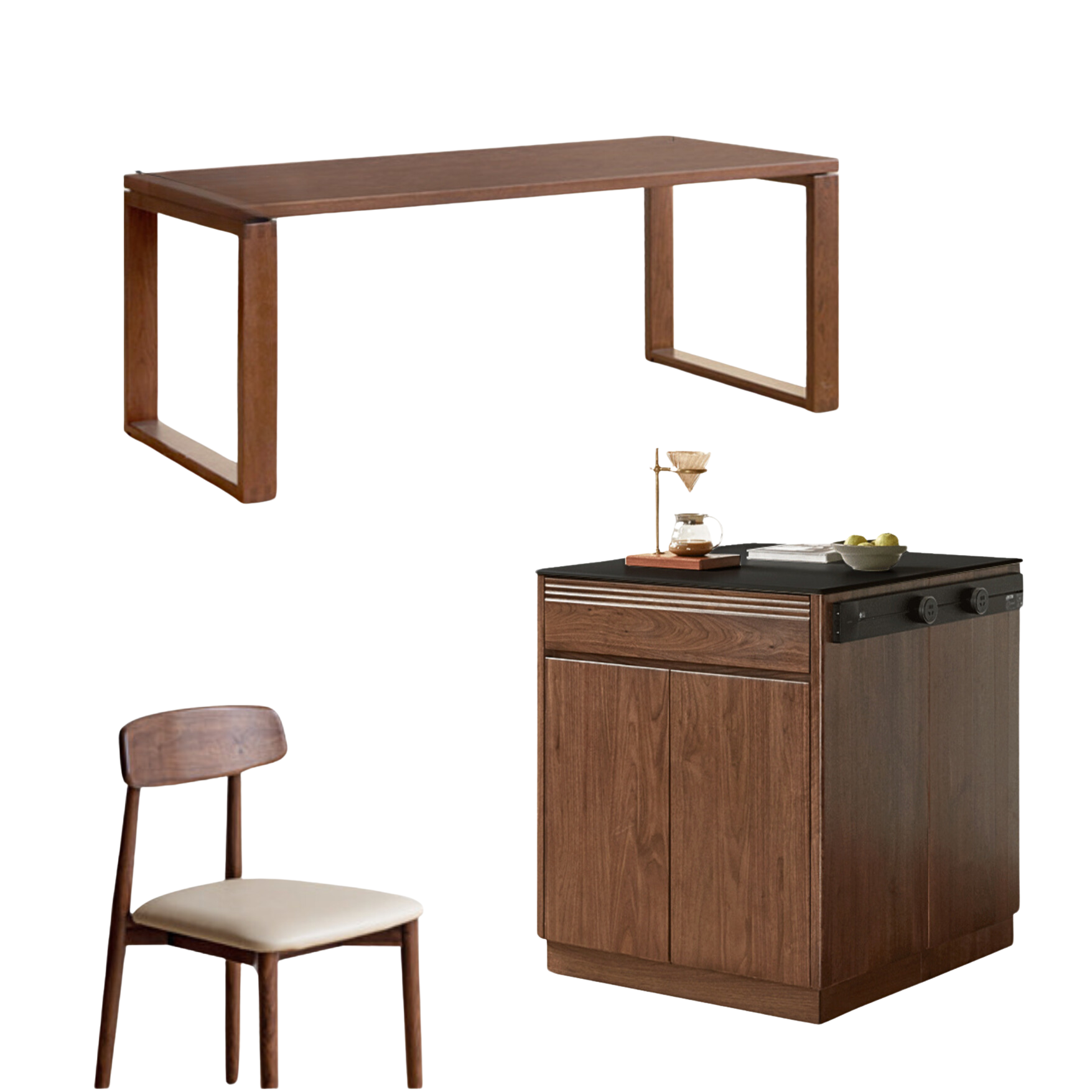 Luxury Black Walnut and Oak Solid Wood Sideboard - Elegant Kitchen Island Buffet for Dining Room & Home Decor