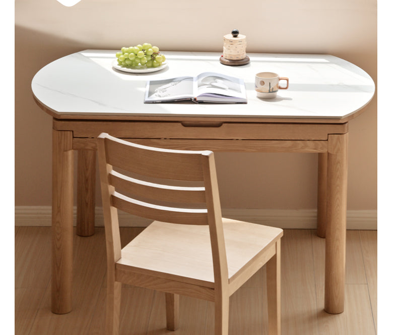Solid Oak & Ash Wood Extendable Dining Table with Rock Plate - Perfect for Family Gatherings & Dinner Parties