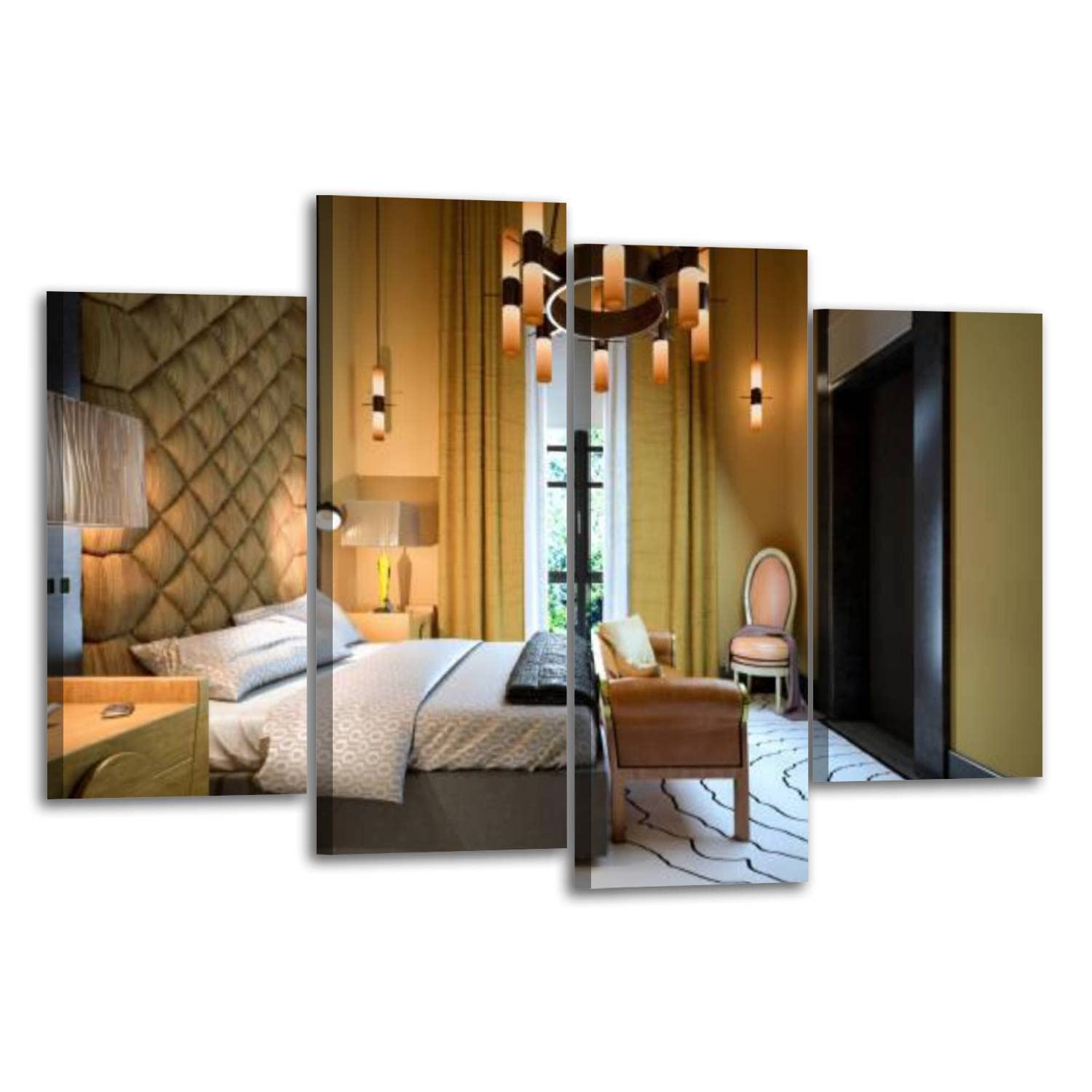 Luxury Hotel Style Canvas Wall Art - Modern Stretched & Framed 4-Panel Wall Painting for Bedroom & Living Room Decor | Ready to Hang Home Décor | Perfect for Contemporary Interiors, Guest Rooms & Office Spaces