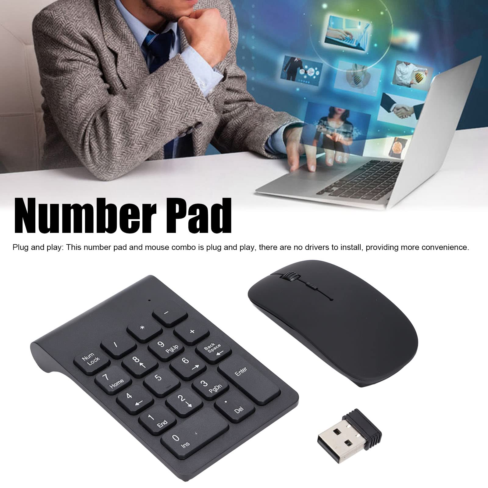 2.4GHz Wireless Keyboard and Mouse Combo - Ultra Slim Portable USB Rechargeable Numeric Keypad for Laptop, Desktop, PC - Perfect for Office, Home & Gaming Use