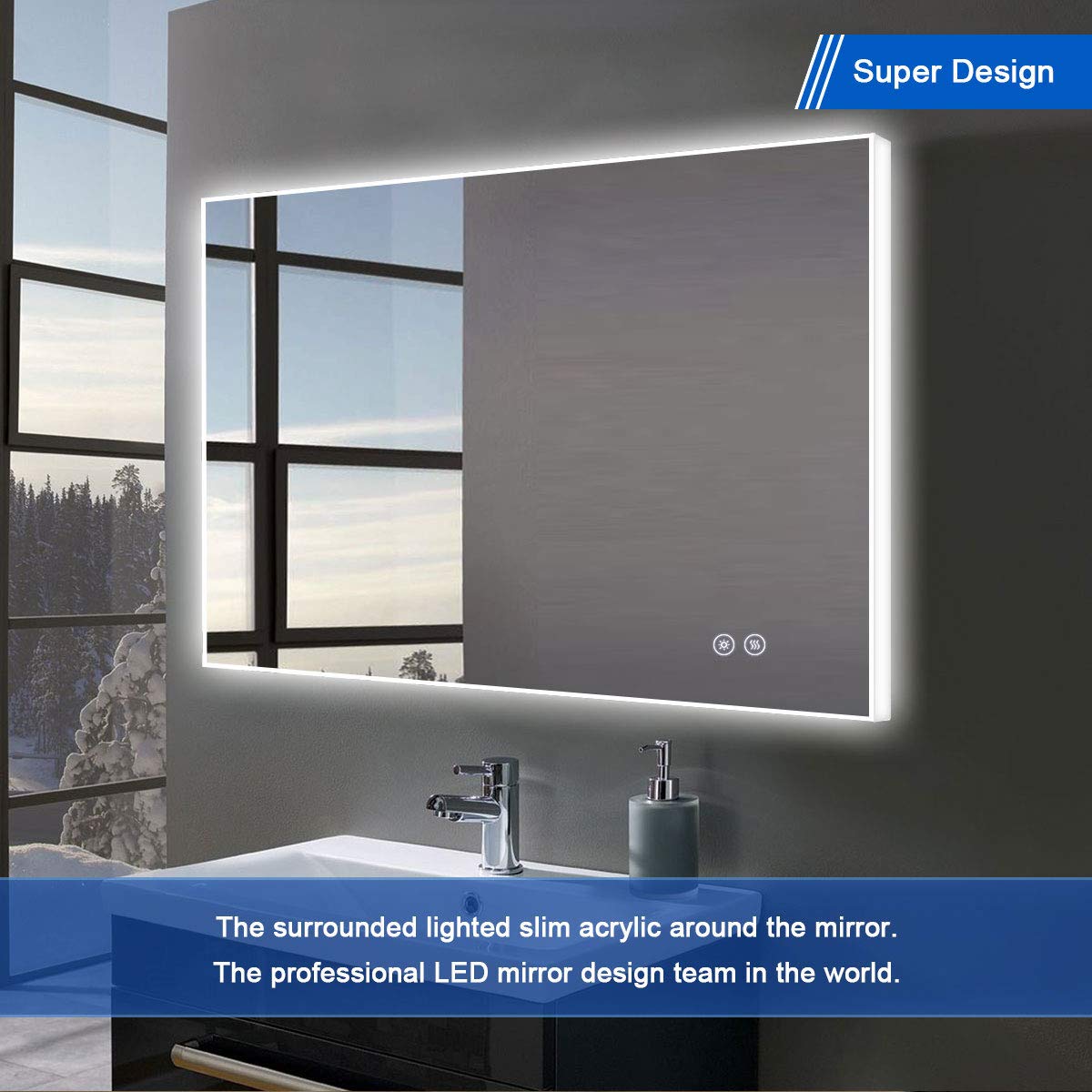 DECORAPORT 36 x 28 Inch Frameless LED Bathroom Mirror with Touch Control, Anti-Fog, Dimmable Light & IP44 Waterproof - Perfect for Modern Bathrooms, Vanities and Small Spaces (Model D-D413-3628)