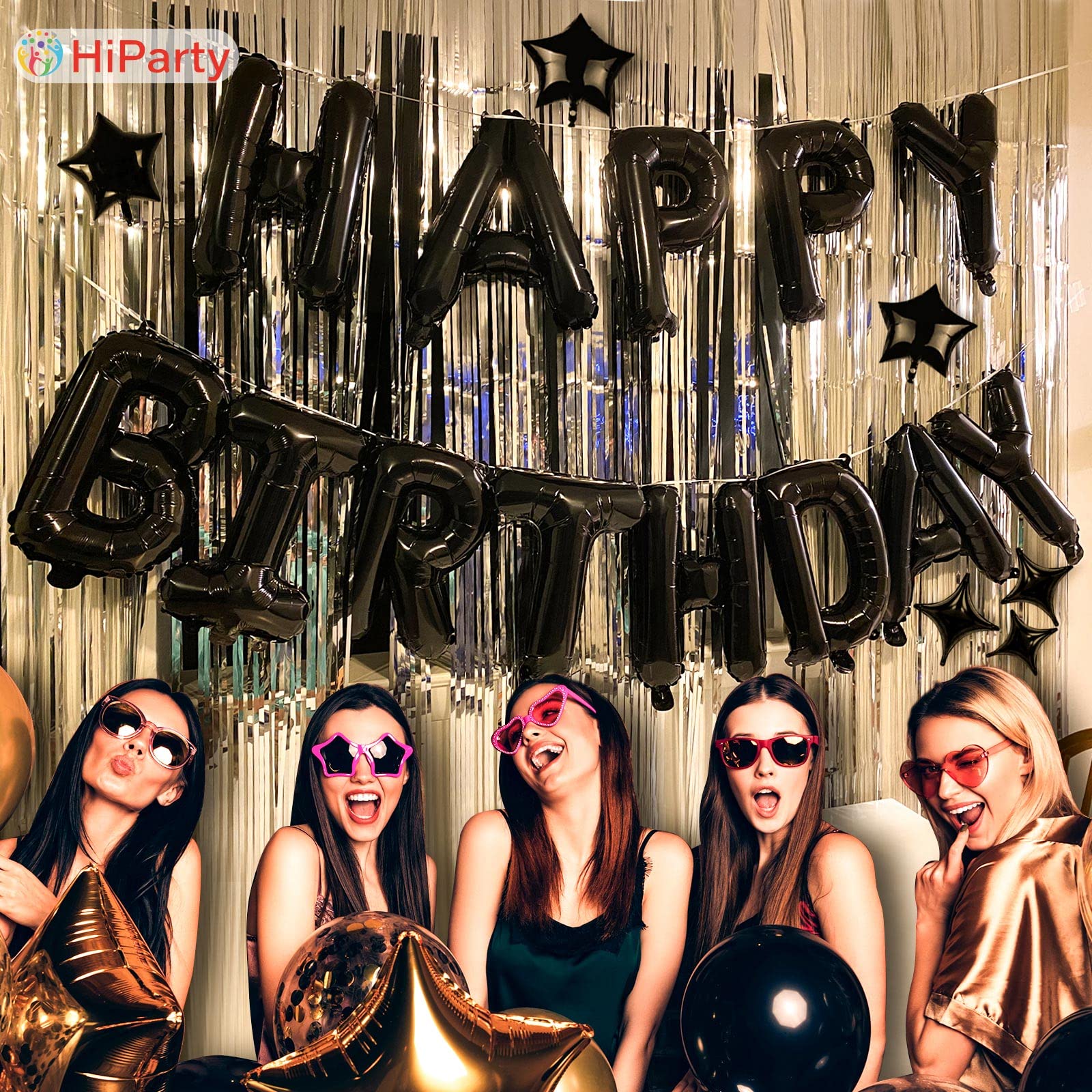 3D Mylar Foil Letter Happy Birthday Balloons Banner Set with 6 Star Balloons - Birthday Party Decorations for Kids, Boys, Men & Adults - Perfect for Indoor/Outdoor Birthday Celebrations, Baby Showers & Anniversary Parties