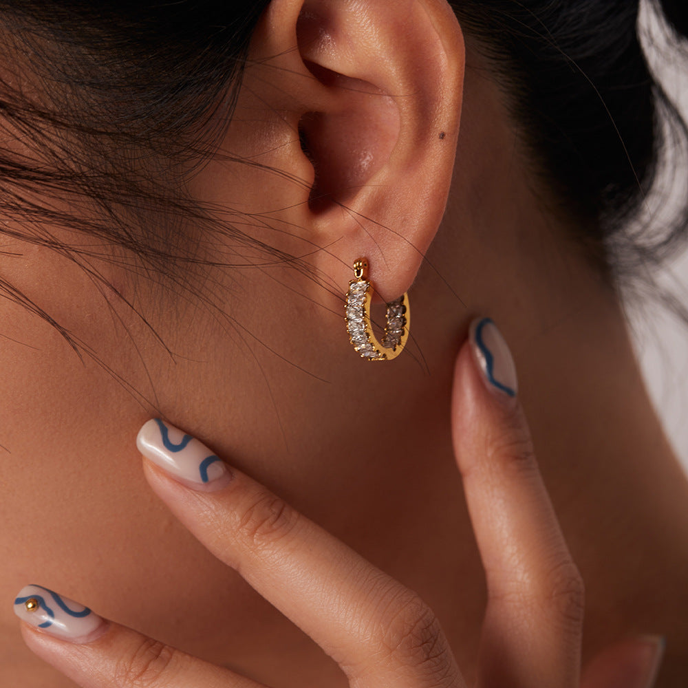 18K Gold Plated Sparkly CZ Hoop Earrings for Women | Trendy Cubic Zirconia Jewelry Gift for Birthday, Anniversary & Party | JDE239