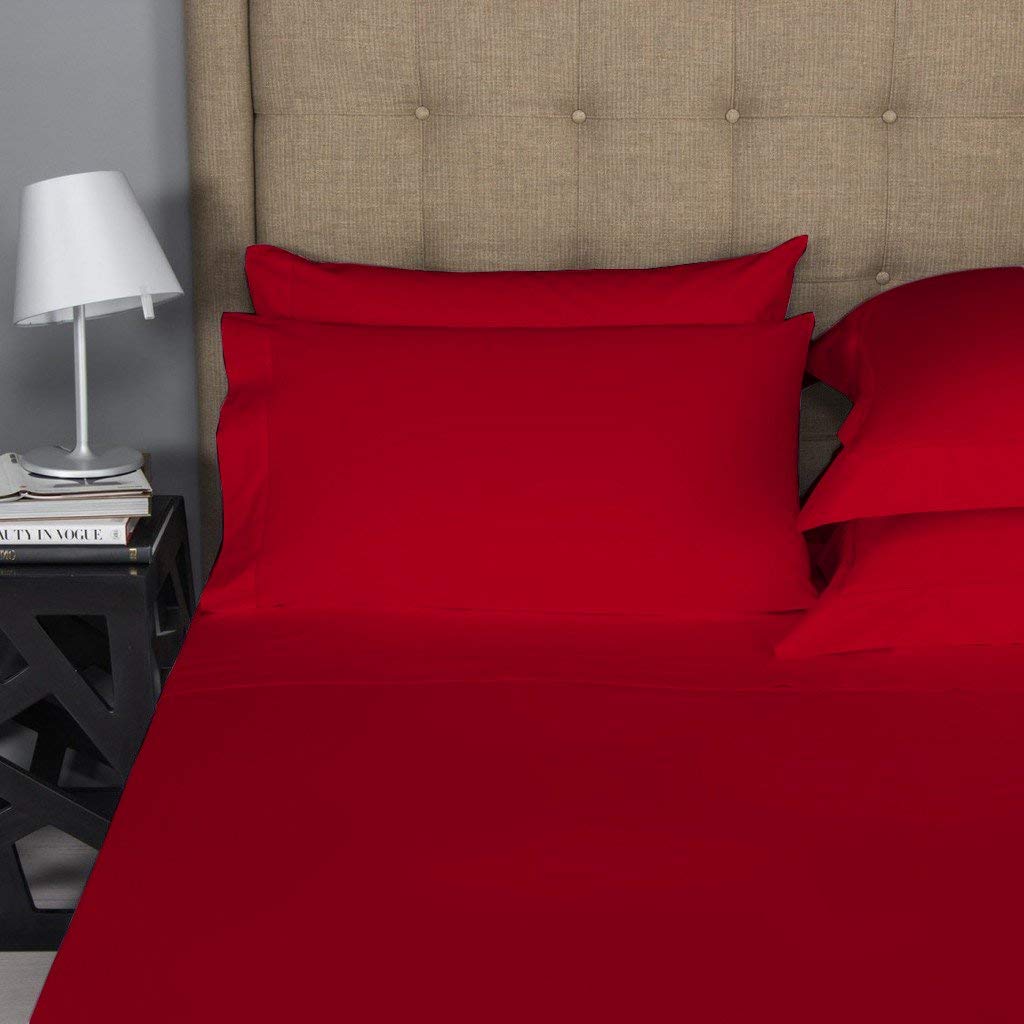Luxury 1800-TC Egyptian Cotton Emperor Size Sheet Set - 6 Piece (1 Fitted, 1 Flat, 4 Pillowcases) for Deep Pocket Mattress 7-9 Inch - Solid Red - Perfect for Master Bedroom, Guest Room & Luxury Hotels