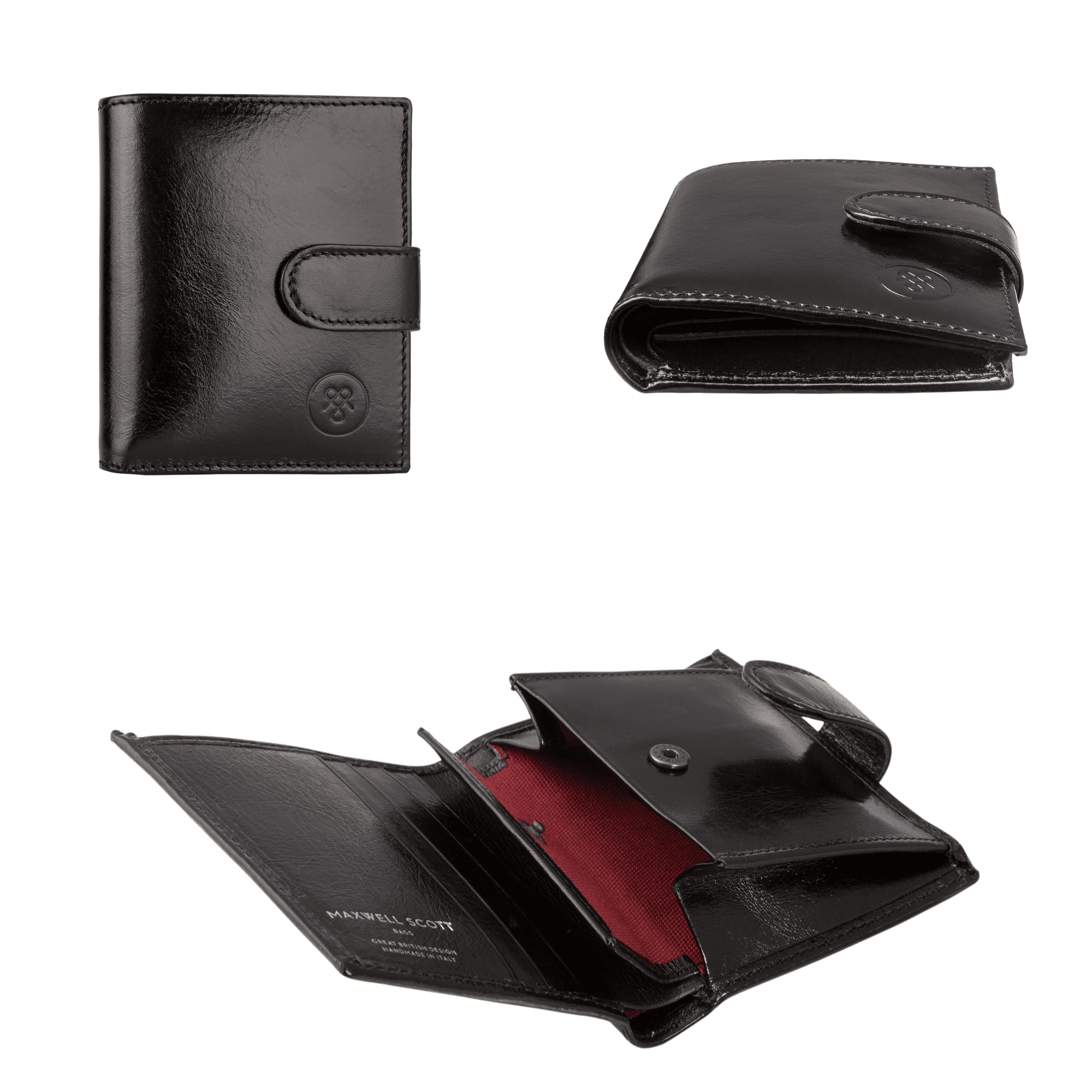 Maxwell Scott - Personalized Men's Compact Luxury Leather Wallet with Button Fastener - The Pietre - Black - Perfect for Everyday Carry & Travel Accessories