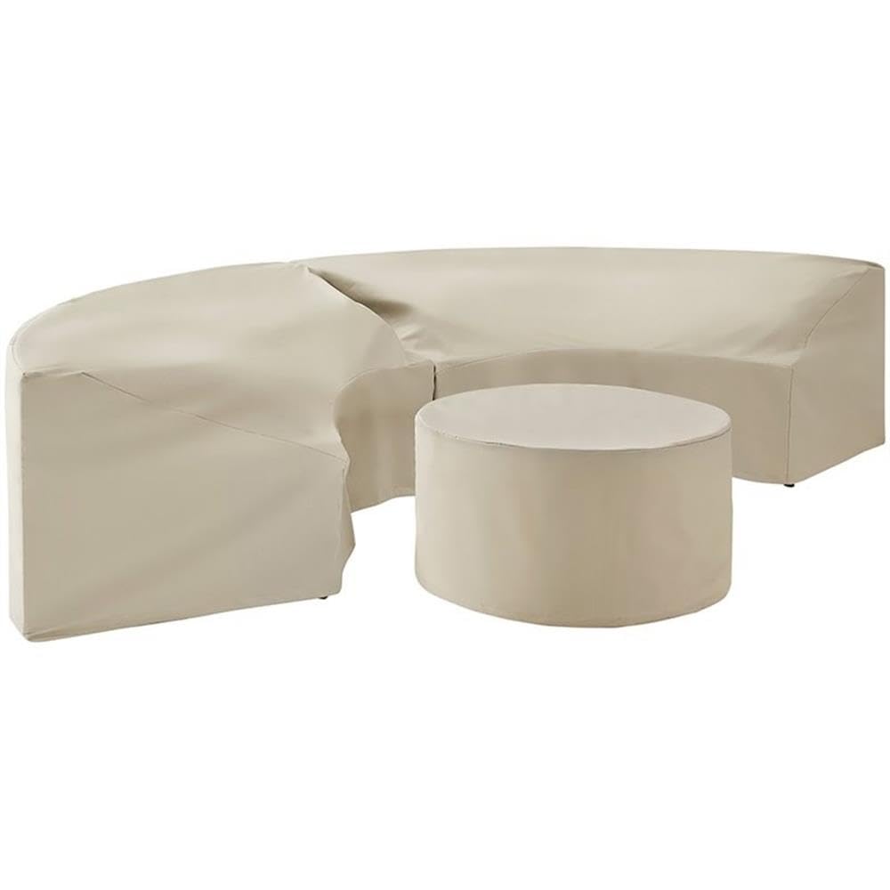 Pemberly Row 3-Piece Vinyl Curved Sectional Sofa Cover Set in Tan - Waterproof & Stretchable Furniture Protector for Living Room, Family Room & Office