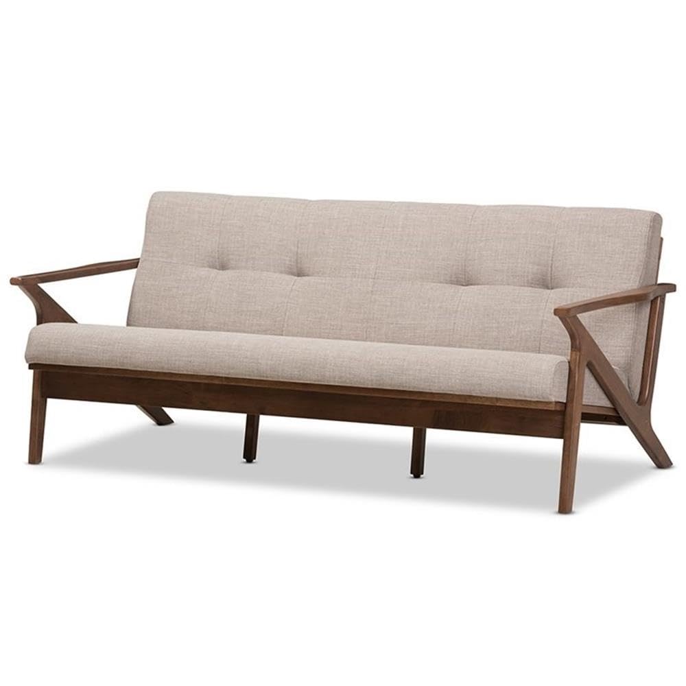 BOWERY HILL Light Gray Fabric Sofa with Walnut Brown Wooden Legs - Modern Living Room Furniture for Small Spaces & Apartments