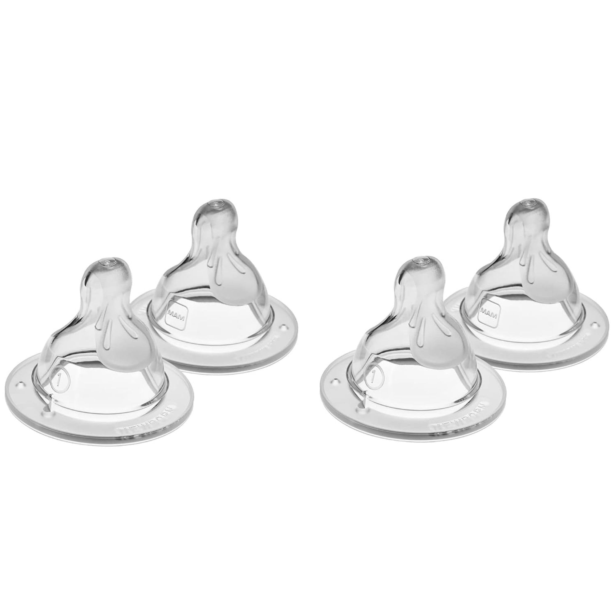 MAM Baby Bottle Nipples - Slow Flow Level 1 for Newborns & Infants | SkinSoft Silicone Nipples | Compatible with All MAM Bottles | 4-Pack | Perfect for Breastfeeding Transition & Night Feeding