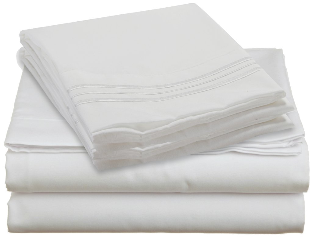 1800 Collection 4-Piece Twin Size Bed Sheet Set with 2 Bonus Pillowcases - Soft & Breathable White Cotton Sheets for Kids & Guest Rooms - Perfect for Dorm, Hotel, or Home Bedding