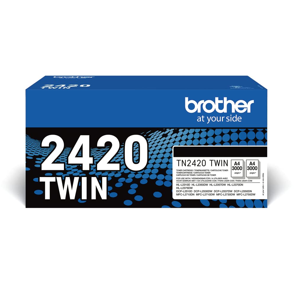 Brother TN-2420TWIN High Yield Black Toner Cartridge Twin Pack (2-Pack) | Genuine OEM Supplies | Compatible with Brother Printers for Office & Home Use