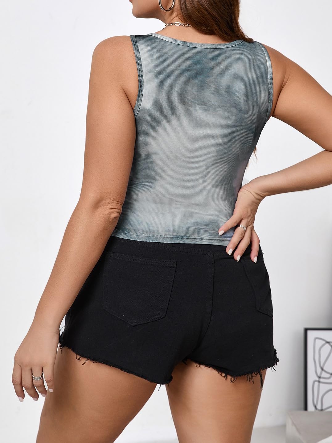 SOLY HUX Plus Size Gothic Crop Top - Y2K Ribbed Tank for Women | Summer Fashion
