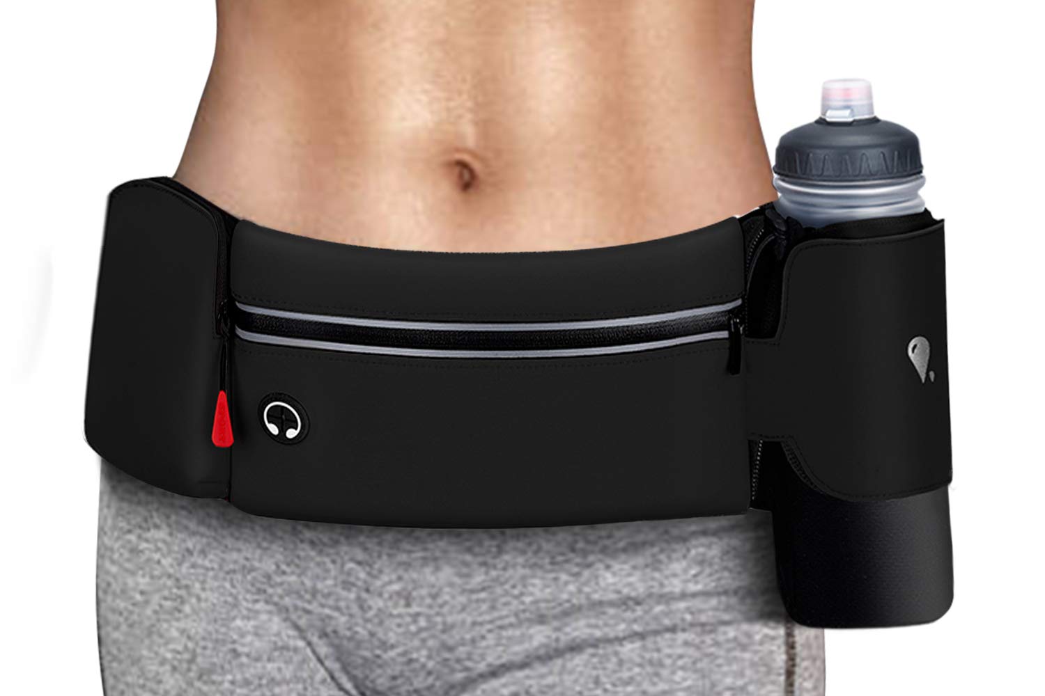 **Simptech Running Belt with Water Bottle Holder - No Bounce Large Pocket, Water Resistant Waist Pack for Men & Women - Perfect for Jogging, Hiking & Gym Workouts (Black)**