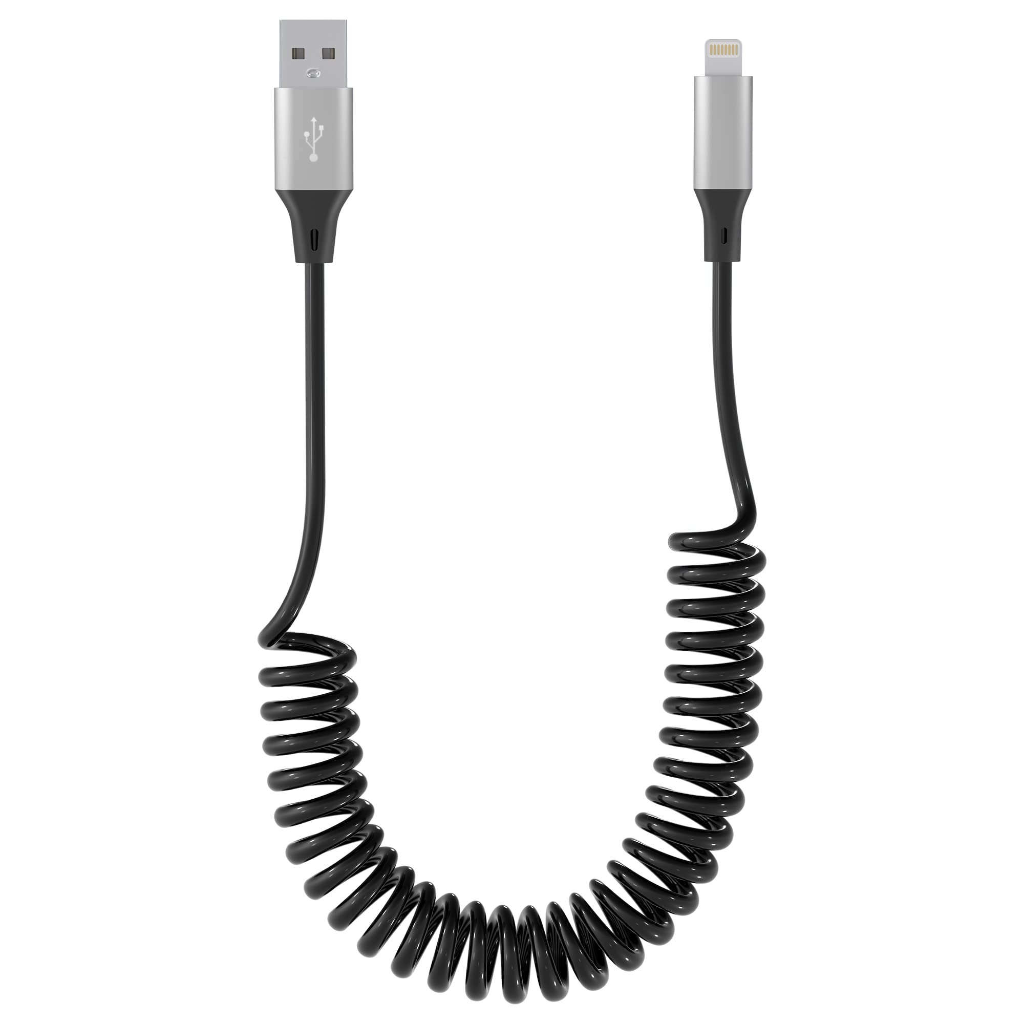 Apple MFi Certified Coiled Lightning Cable - Retractable iPhone Charger with Fast Charging & Data Sync, Short iPhone Charging Cord Compatible with iPhone/iPad/iPod (Perfect for Carplay, Home & Office Use)