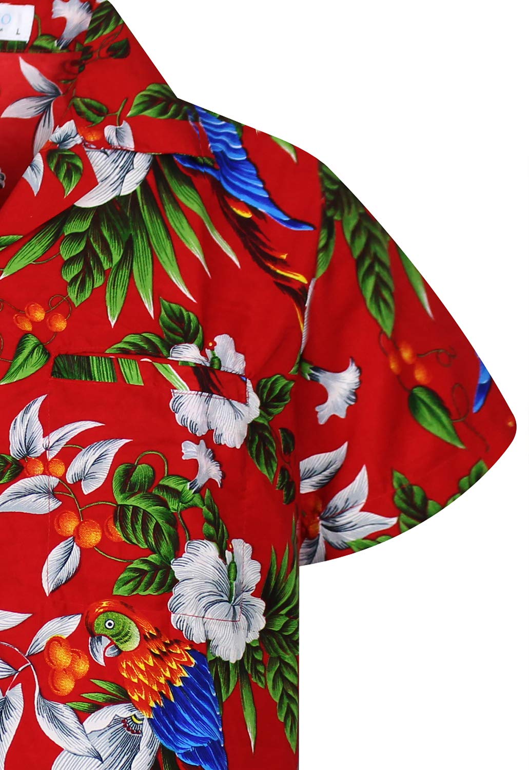 Vibrant Hawaiian Shirt with Tropical Parrot & Cherry Print - Red Aloha Shirt for Men & Women (Size XS) - Perfect for Beach Parties, Summer Vacations & Tropical Getaways