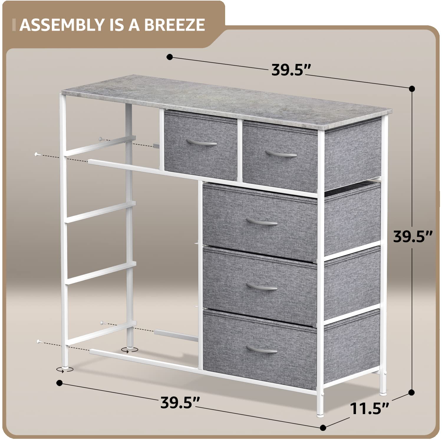 Sorbus 9-Drawer Dresser Organizer - Sturdy Steel Frame & Wood Top Storage Chest for Bedroom, Hallway, Closet & Office - Easy Pull Fabric Bins in Grey | Perfect for Small Space Organization & Home Decor