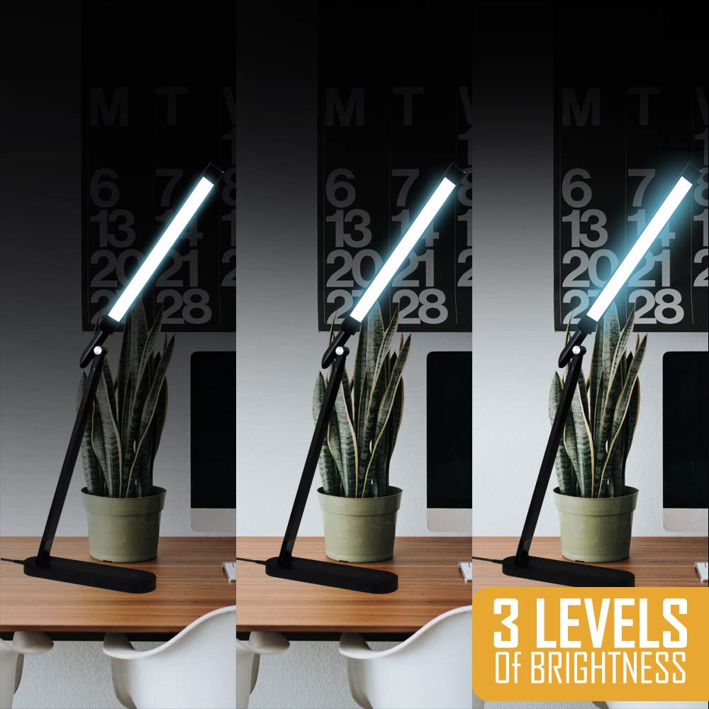 AULTRA LED Desk Lamp with Touch Control - Adjustable Brightness for Home Office, Study, Reading & Bedroom - Black Modern Task Light for Desk, Nightstand & Standing Desk Workspaces