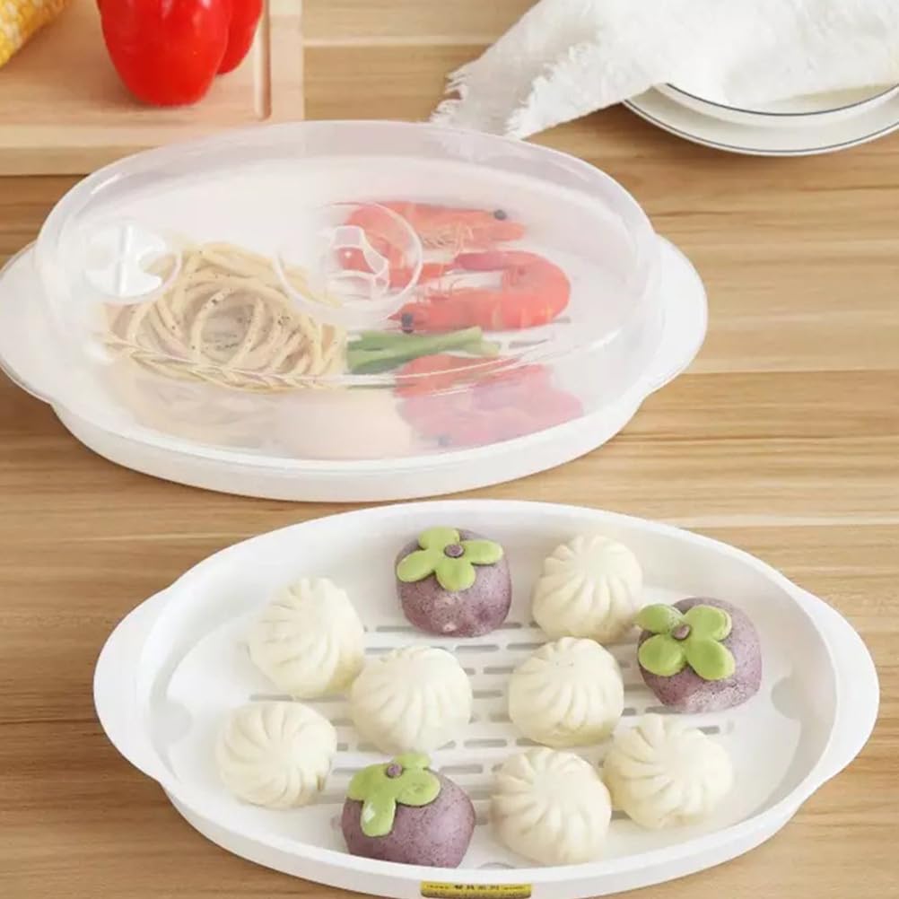 Cabilock Microwave Steamer Container with Plastic Lid - 32x19.3x7.5cm Food Steamer Plate for Fish, Buns, Dumplings & Bread - Perfect for Quick Healthy Meals, Meal Prep & Reheating Leftovers