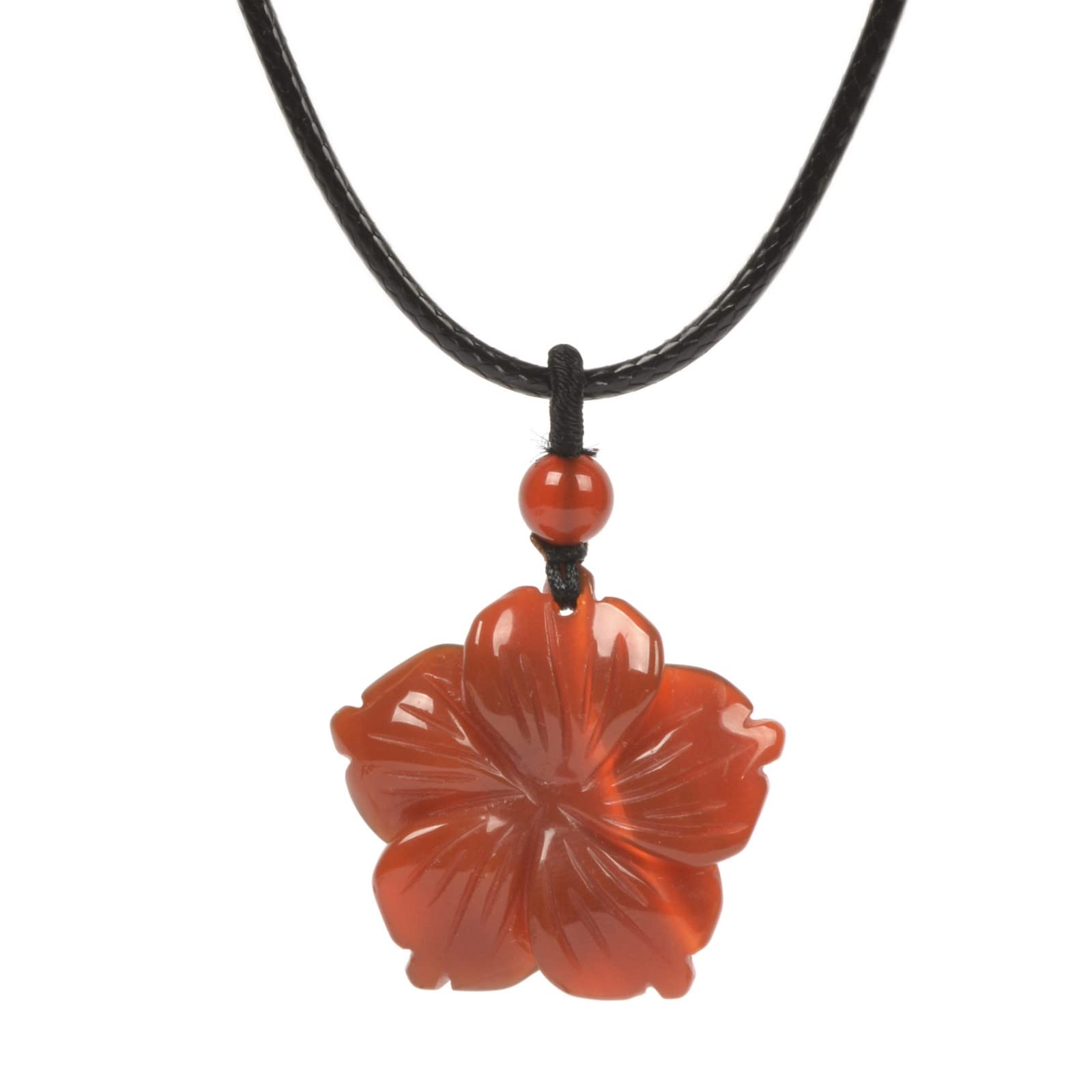 Hand Carved Healing Crystal Gemstone Necklace with Hawaiian Flower Pendant & Wax Rope - 22 Inch Spiritual Jewelry for Meditation, Yoga & Energy Healing