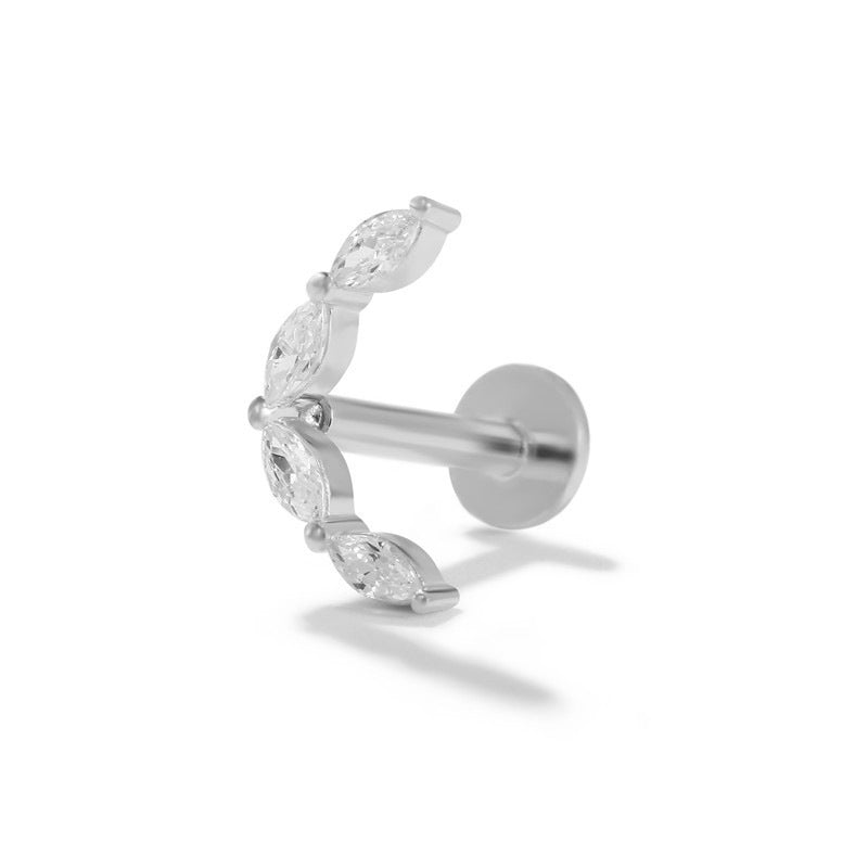 16G Sterling Silver Crescent Moon Flat Back Labret Stud Earrings | HC015 | Perfect for Cartilage, Helix, and Tragus Piercings