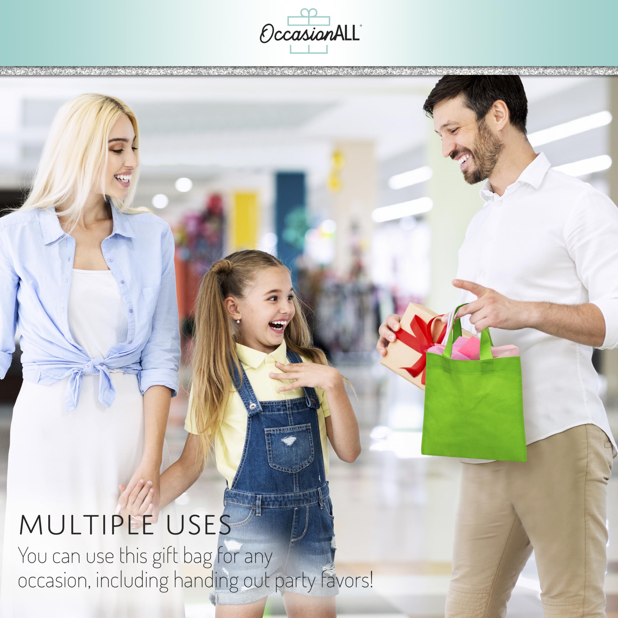 OccasionALL Small Reusable Gift Bags with Handles - 12 Pack (6x6 Inches) - Eco-Friendly Party Favors, Grocery Shopping, Birthday Treats & Goodie Bags - Perfect for Kids Birthdays, Christmas Wrapping & Bulk Gift Giving