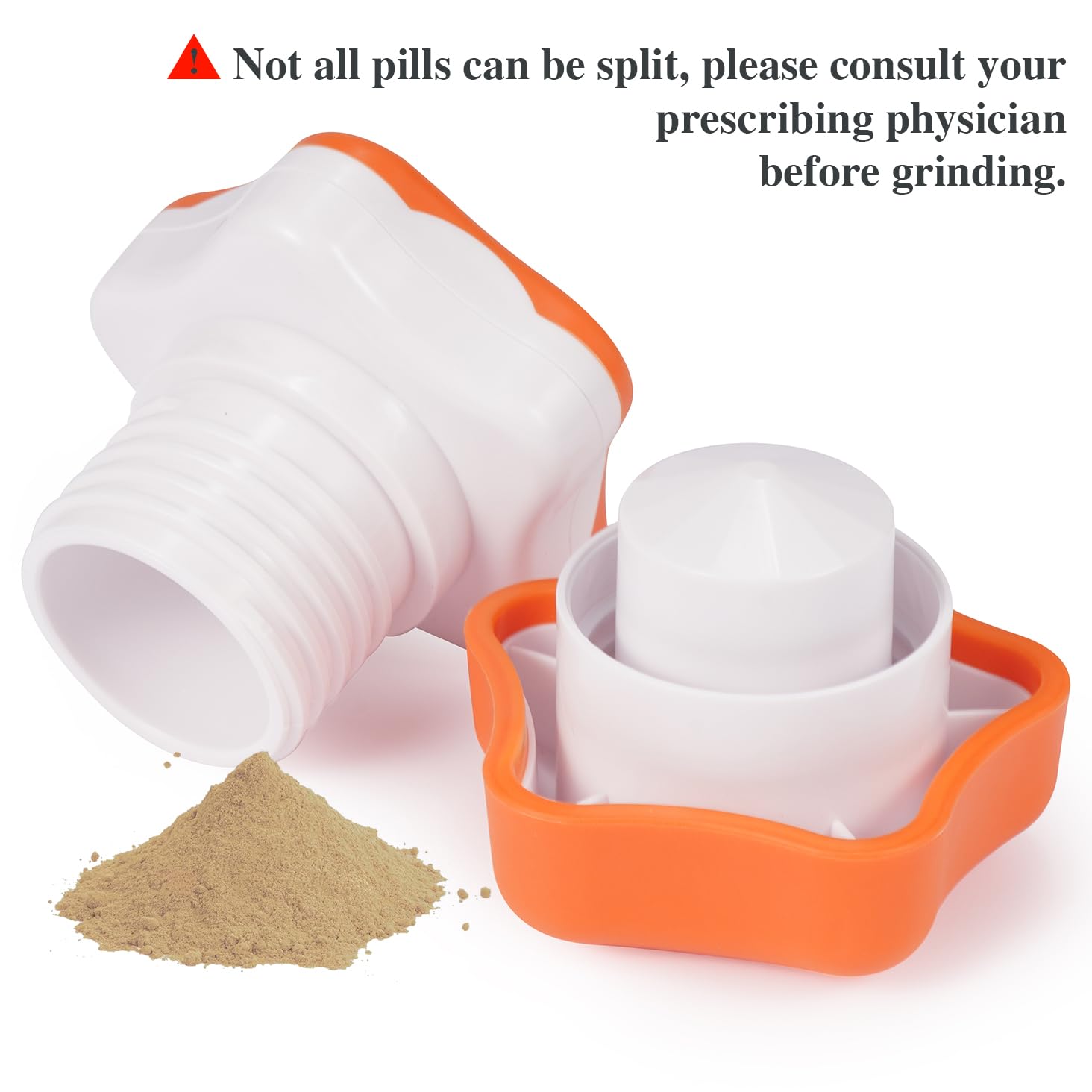 Johnbee Pill Crusher & Grinder - Fine Powder for Easy Medication - Storage Compartment & Silicone Edges - Grind Multiple Pills at Once - Includes Cleaning Brush (Orange) - Perfect for Elderly Care, Family Use & Pet Medication