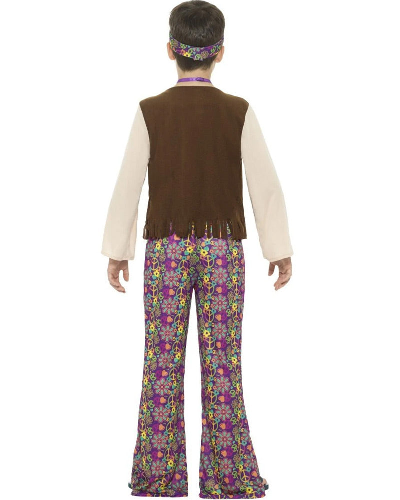 60s Flower Hippie Boys Costume - Vintage 1960s Hippie Outfit for Kids, Tie-Dye Shirt & Bell Bottoms - Perfect for Halloween, Theme Parties & Retro Dress-Up