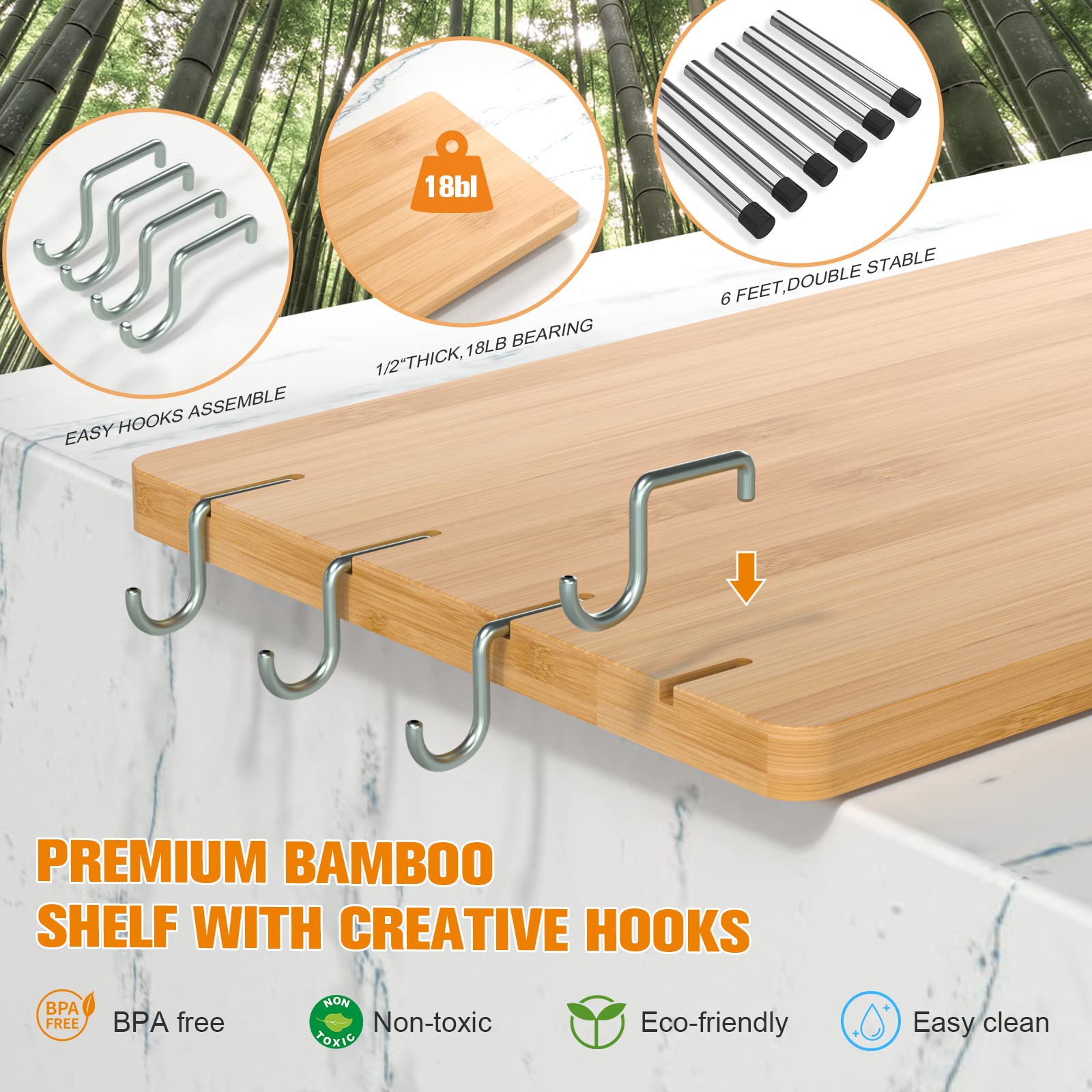 3-Tier Adjustable Bamboo Corner Shelf for Kitchen Countertop Organization - Spice Rack, Coffee Station & Bathroom Storage - Perfect for Small Spaces & Clutter-Free Home Decor (Natural Wood Finish)