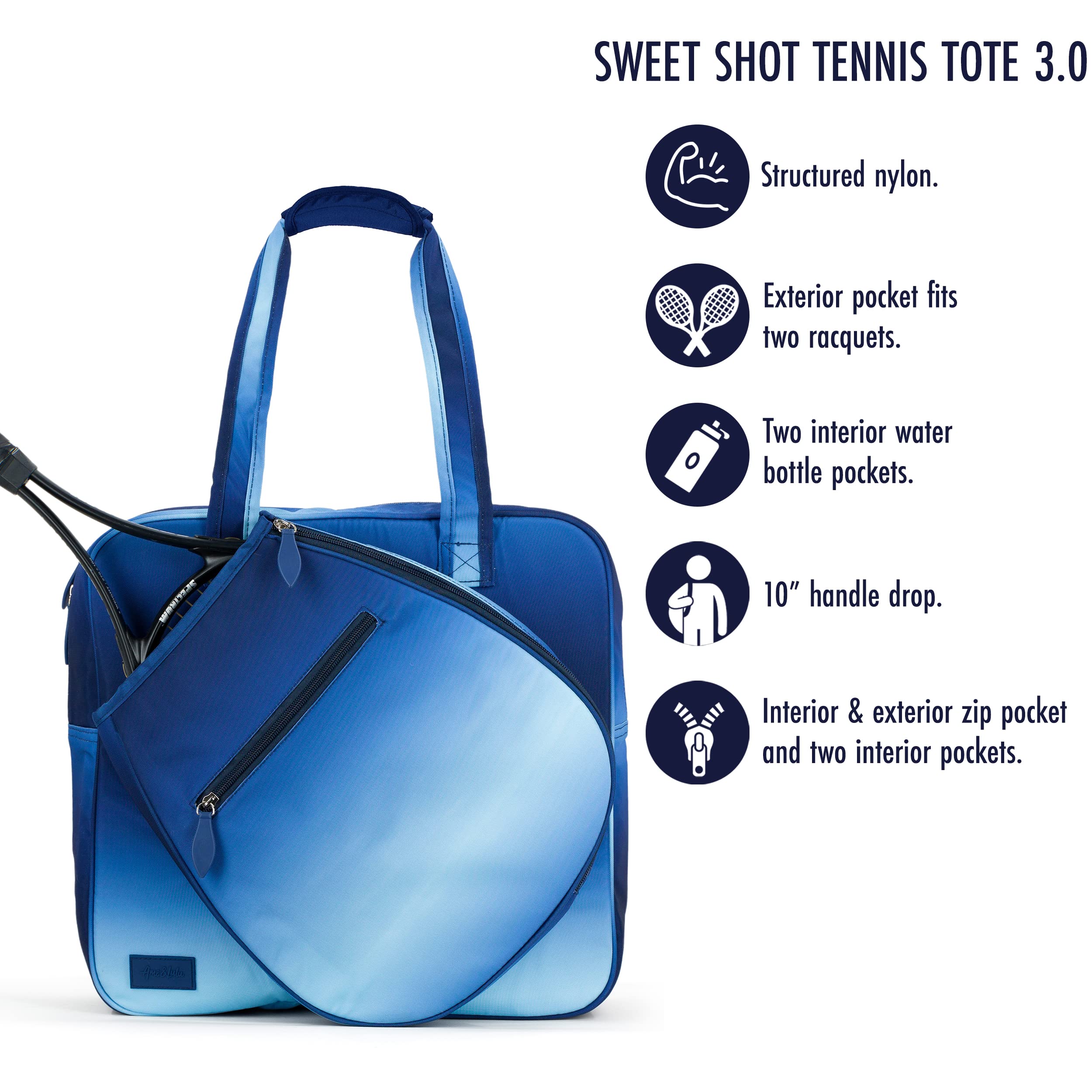 Ame & Lulu Sweet Shot Tennis Tote 3.0 - Navy Ombre Gym Bag for Women | Stylish Sports Tote with Pockets | Perfect for Tennis, Yoga, Gym & Beach | Durable & Water-Resistant
