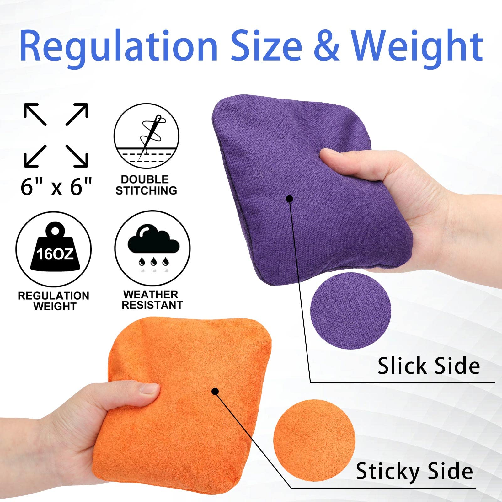 EunHo Professional Regulation Cornhole Bags Set of 8 - Dual Sided Slick & Stick Bean Bags for All-Weather Outdoor Tossing Games | Perfect for Backyard Parties, Tailgating, and Family Gatherings