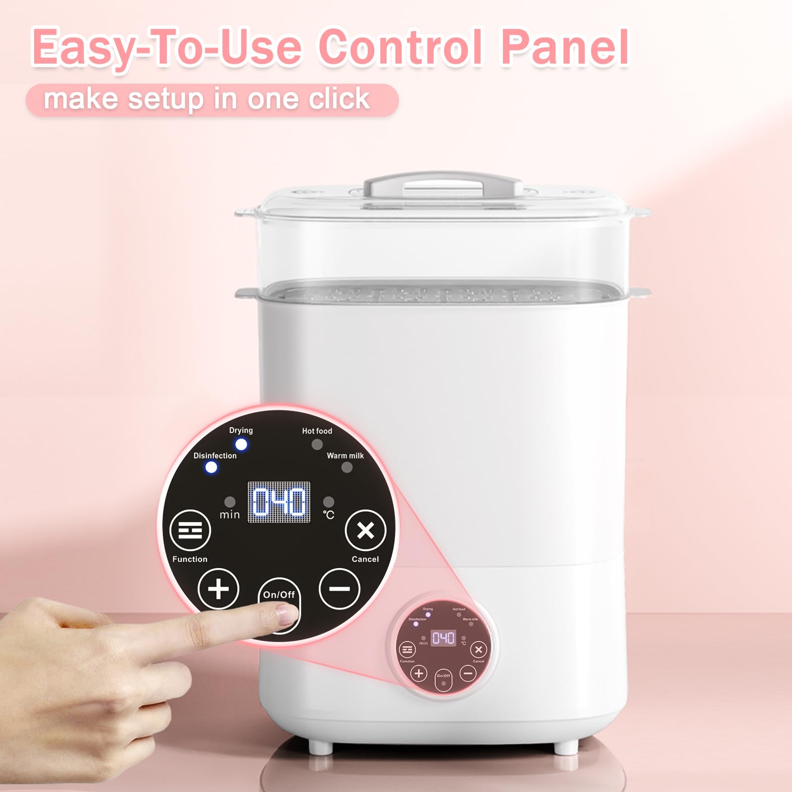 Fisca Baby Bottle Sterilizer and Dryer - 5-in-1 Large Capacity Electric Steam Sanitizer for Baby Bottles, Pacifiers, Breast Pump Parts | Compact 2-Layer Design | Perfect for Nursery, Travel & Daily Sterilization