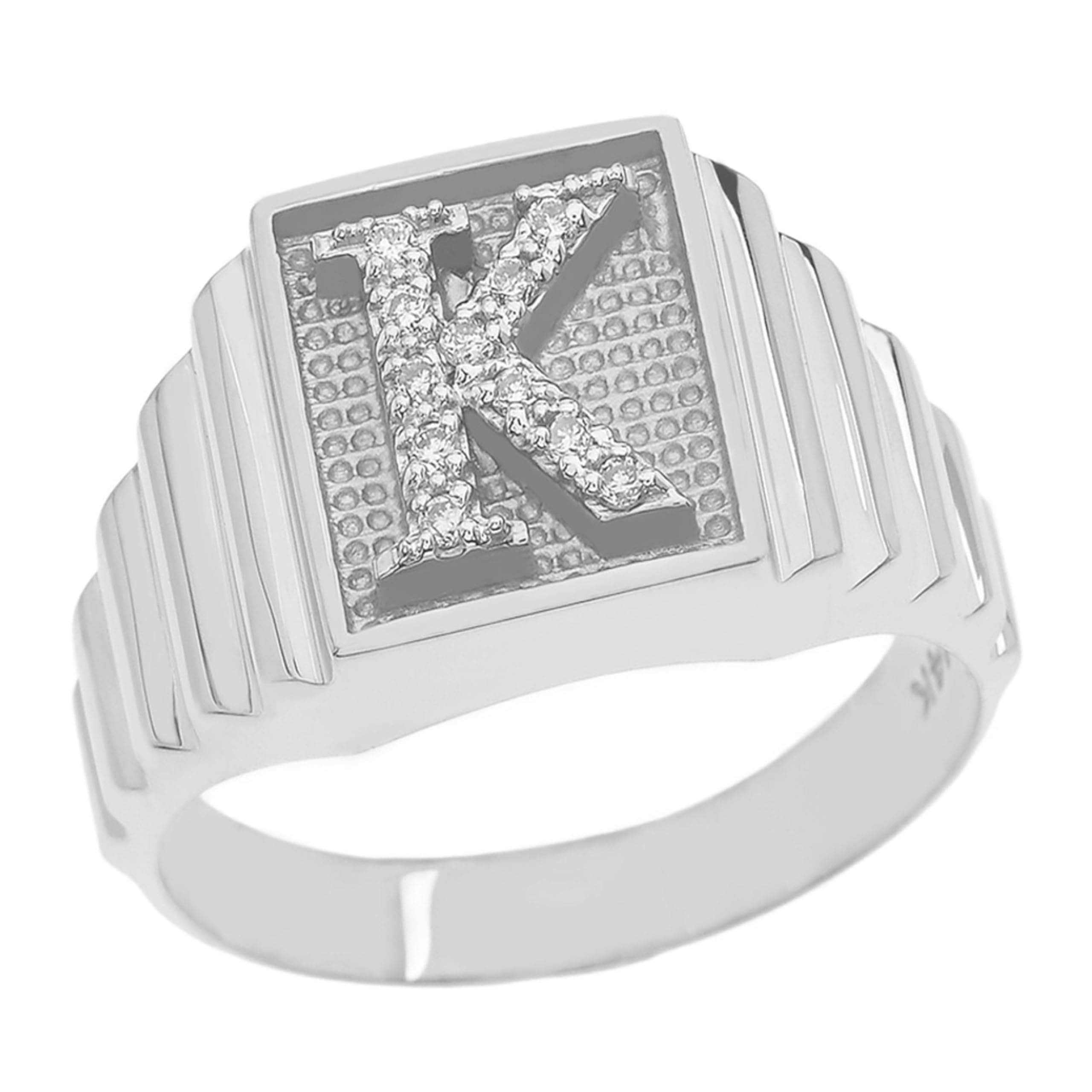 925 Sterling Silver Men's Initial Letter Ring with Diamond Accent - Square Face Layered Band (Size 13.5) - Perfect for Gifts, Engagements & Everyday Wear