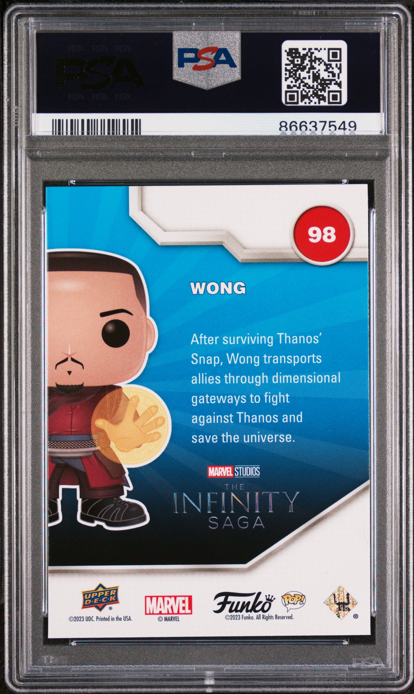 2023 Upper Deck Funko Pop Marvel Wong Platinum #98 PSA 10 Graded Collectible - Perfect for Marvel Fans, Pop Culture Collectors & Display Showcase