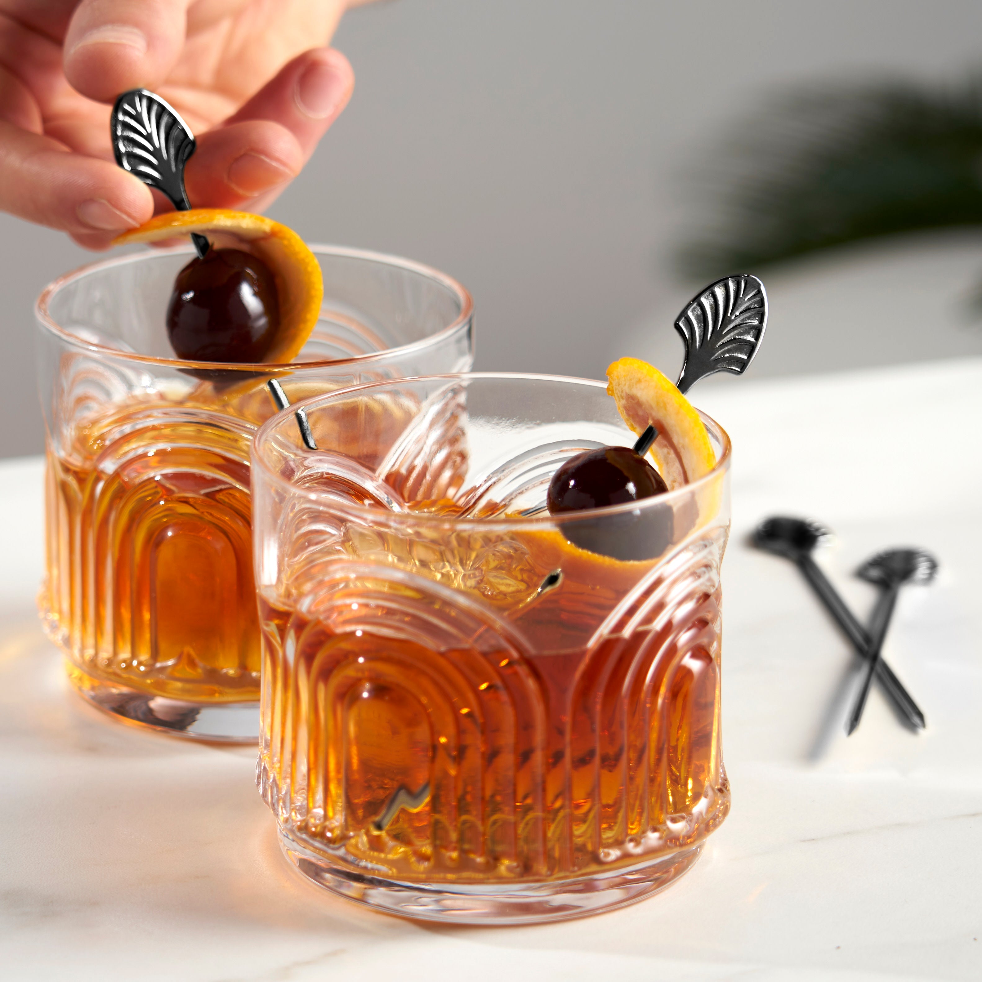 Art Deco Cocktail Picks - Set of 4 Gunmetal Bar Accessories for Martini, Olive, and Garnish - Perfect for Home Bars, Parties, and Entertaining