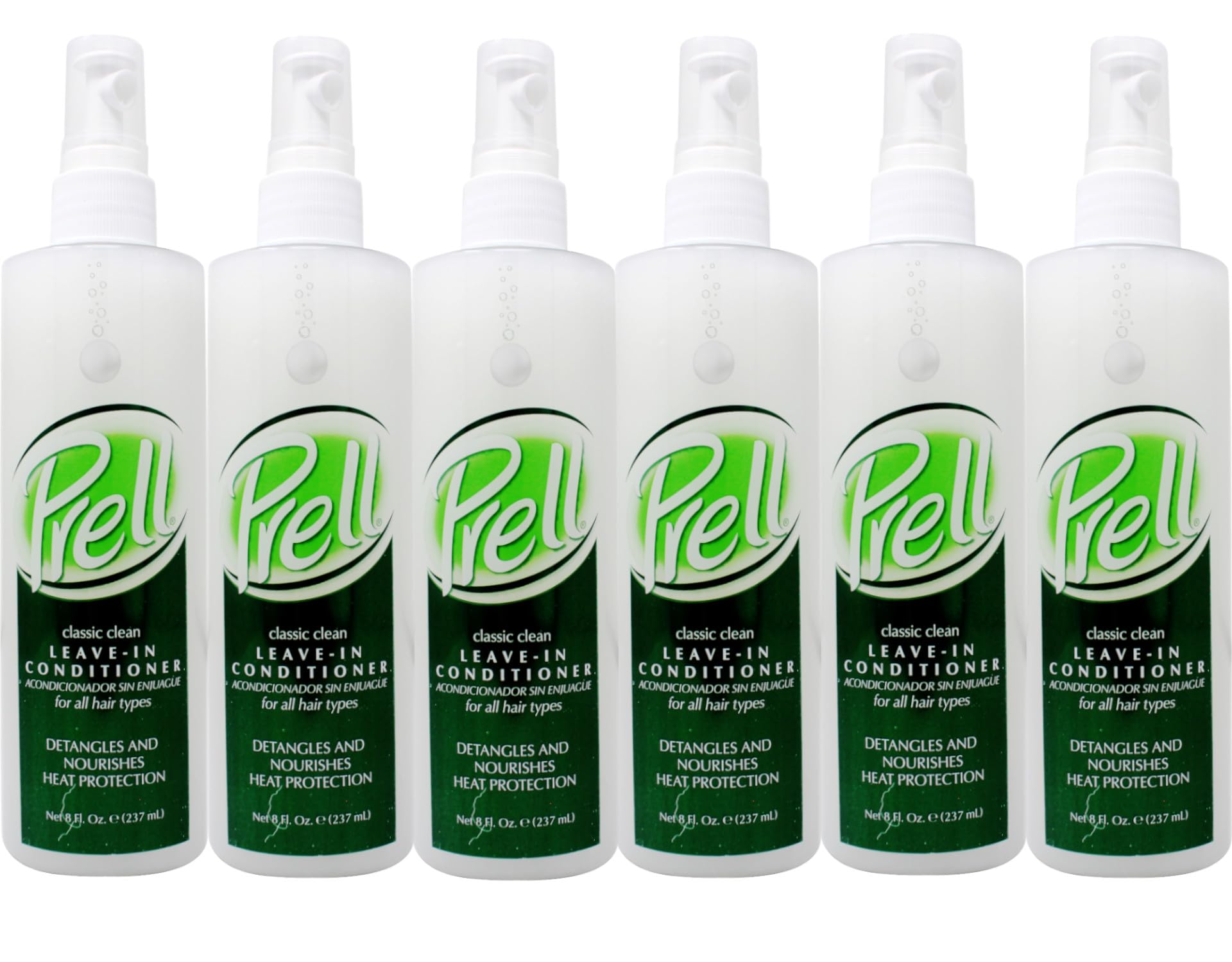 Prell Classic Clean Leave-in Conditioner 8 fl. oz - Detangling & Nourishing Heat Protectant for All Hair Types (6 Pack) - Perfect for Daily Hair Care, Styling & Heat Tool Protection