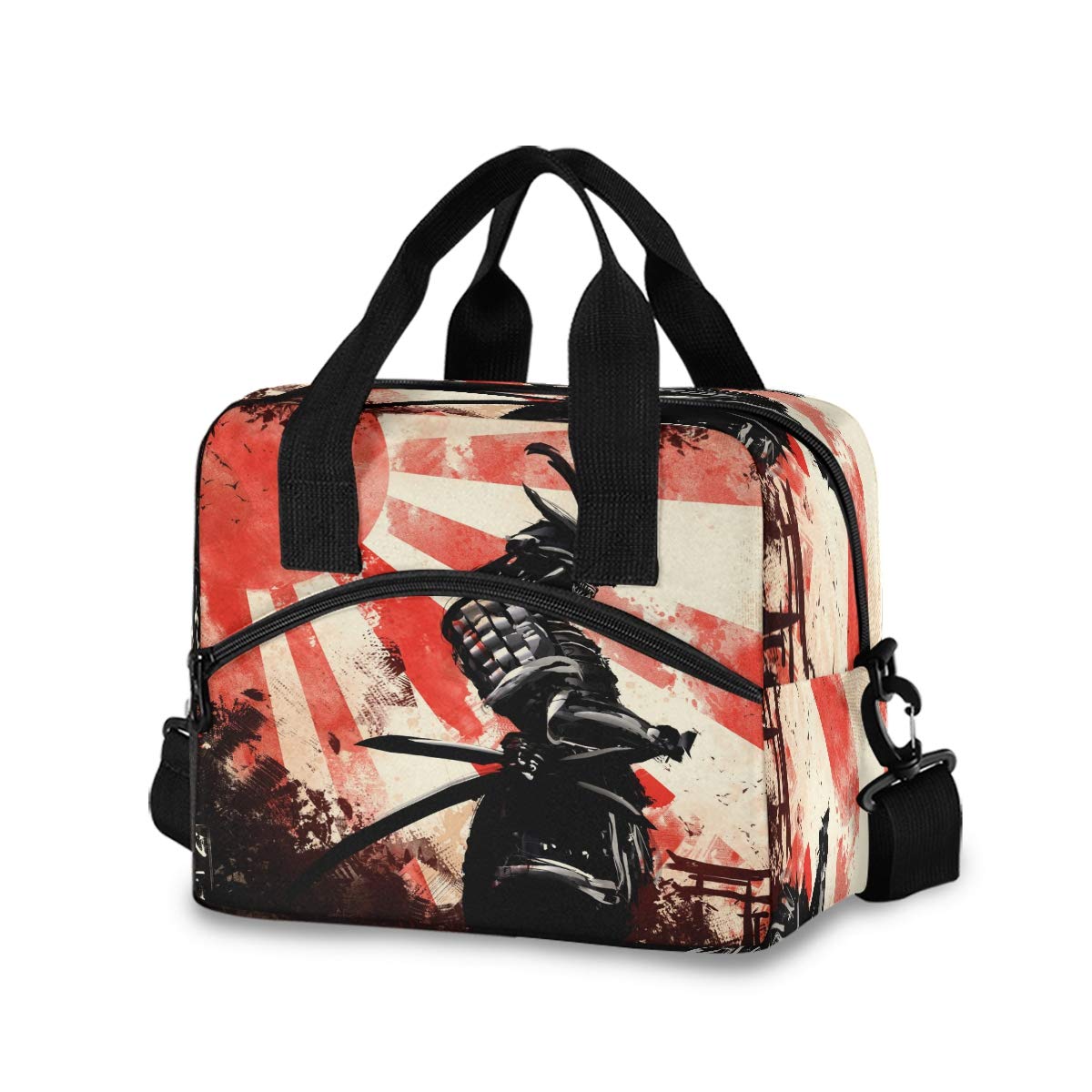 Japanese Samurai Red Sun Insulated Lunch Bag - Reusable Thermal Cooler Tote with Adjustable Shoulder Strap for Office, School & Outdoor Picnics | Perfect for Work Lunches, School Meals & Camping Trips