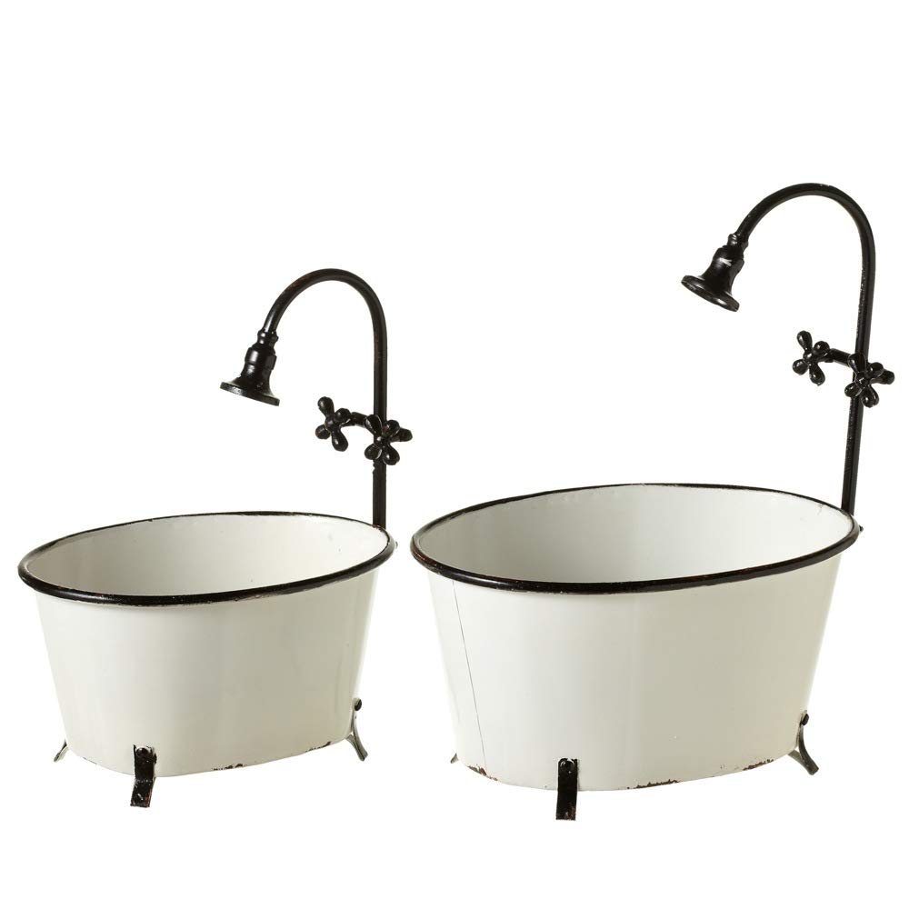 Set of 2 Black and White Bathtub Shaped Planters - 20.25 Inch Large Indoor/Outdoor Flower Pots - Perfect for Home Decor, Garden, Patio, and Office Plants