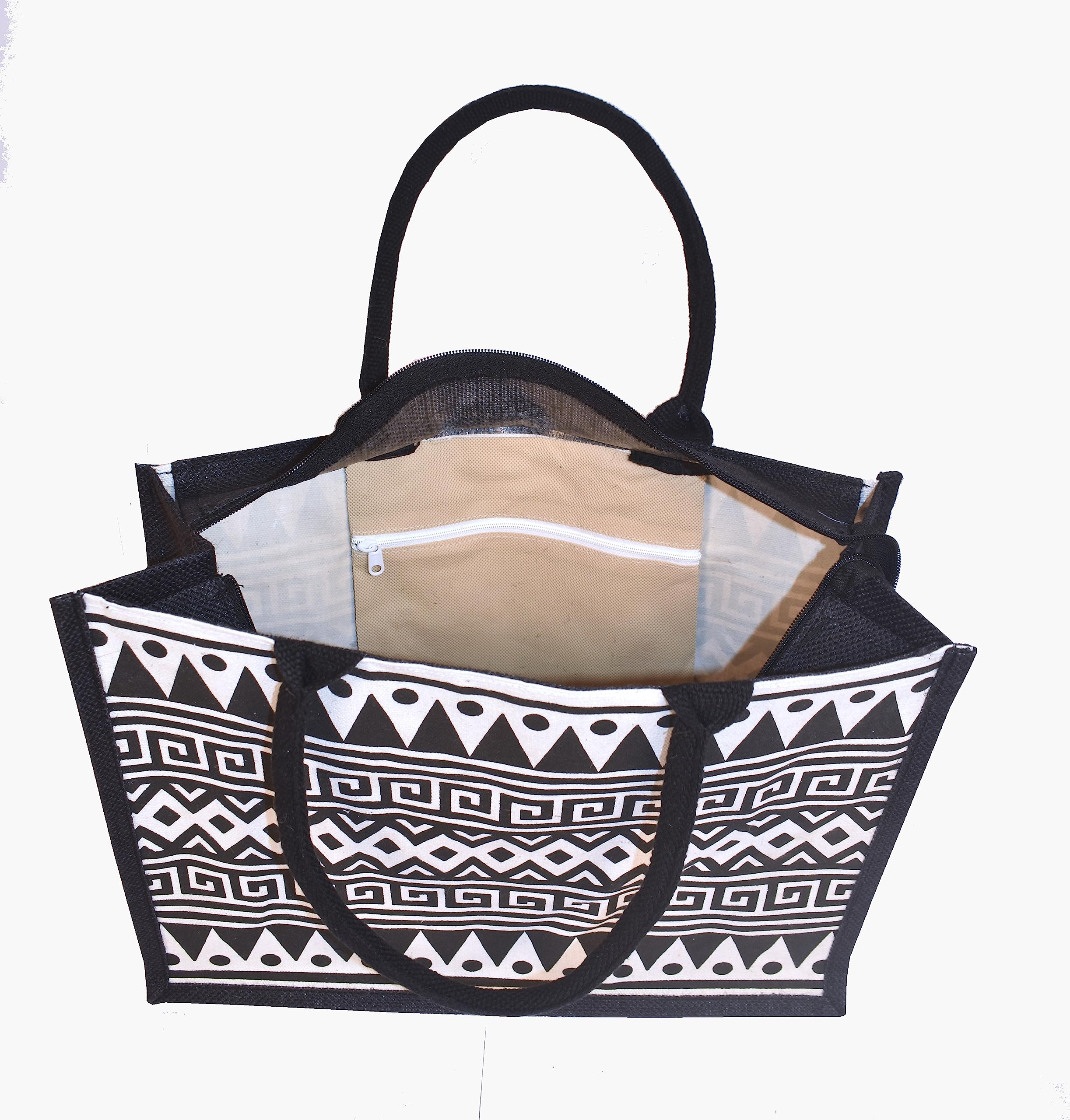 Eco-Friendly Jute Tote Bag with Zipper - Handcrafted Printed Daffodil Design - Durable Reusable Shopping Bag for Men & Women - Perfect for Groceries, Beach Trips & Daily Use