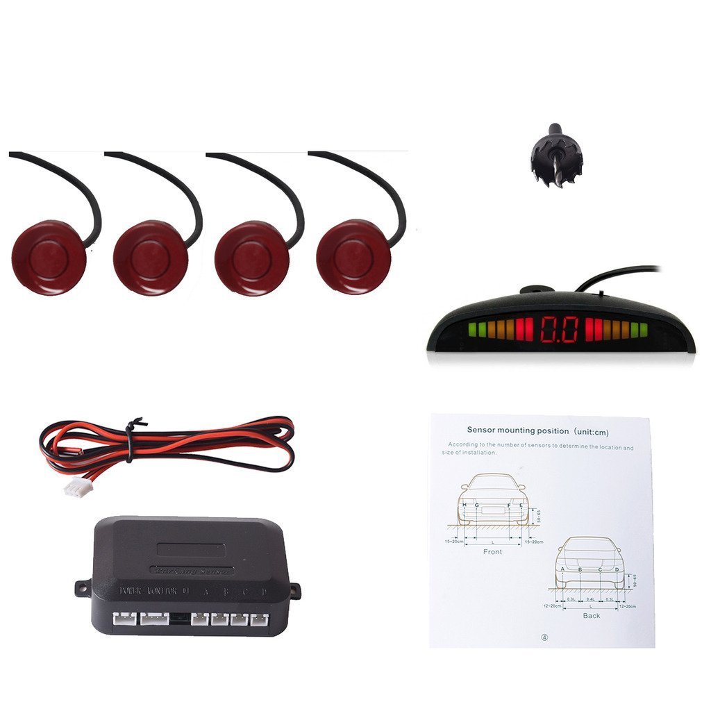 Cocar Dark Red LED Parking Sensor System with Beep Alert & Remote Display - 4 Sensors for Easy Parking Assistance | Perfect for Cars, Trucks, SUVs & Tight Parking Spaces