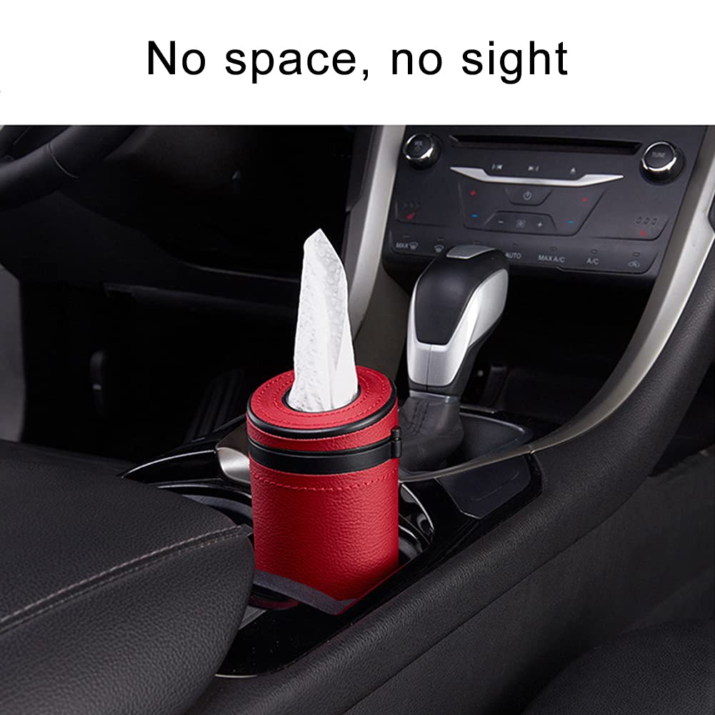 PU Leather Cylinder Tissue Box Holder - Portable Napkin Dispenser for Car Cup Holder, Office & Home - Beige Facial Tissue Case for Desks, Countertops & Travel