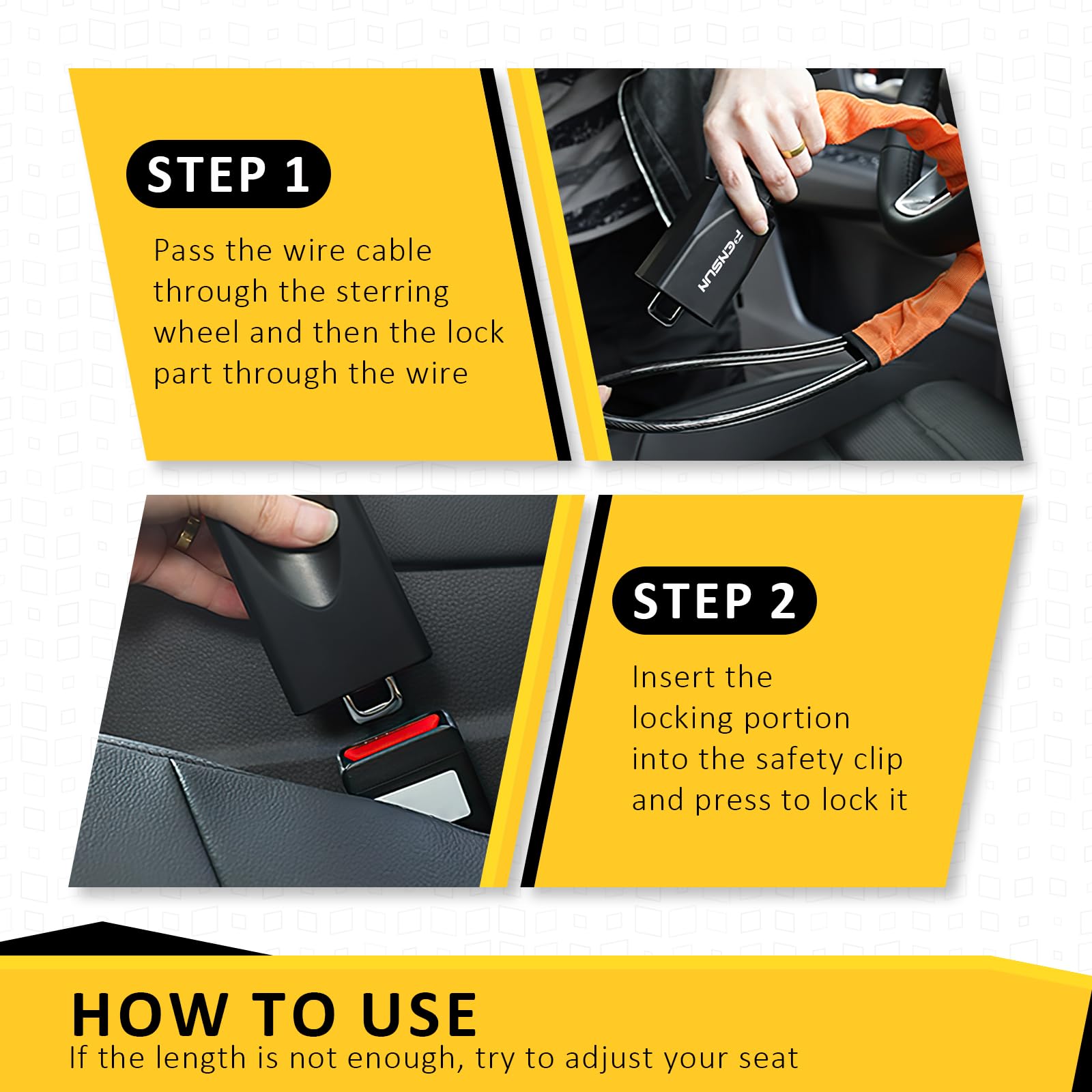 PENSUN Universal Steering Wheel Lock - Anti-Theft Car Security Device with 3 Keys for Most Vehicles (Truck, SUV, Van, Golf Car) - Orange | Secure Parking & Theft Protection for Urban Driving & Overnight Storage