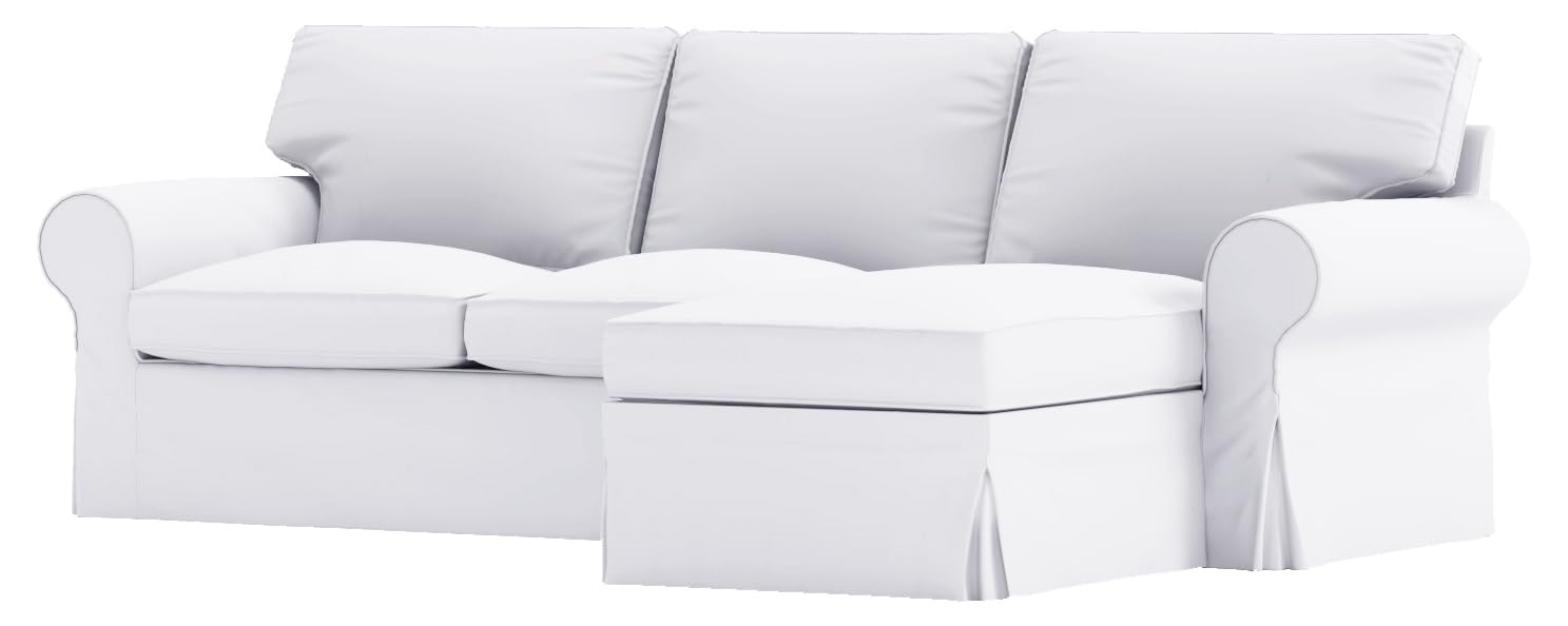 Dense Cotton Ektorp Loveseat Cover - 2 Seater Sofa Slipcover with Chaise Lounge Replacement | Compatible with IKEA Ektorp Sectional 3-Seat Sofa | White Cotton Fabric | Perfect for Living Room, Bedroom & Home Decor Protection