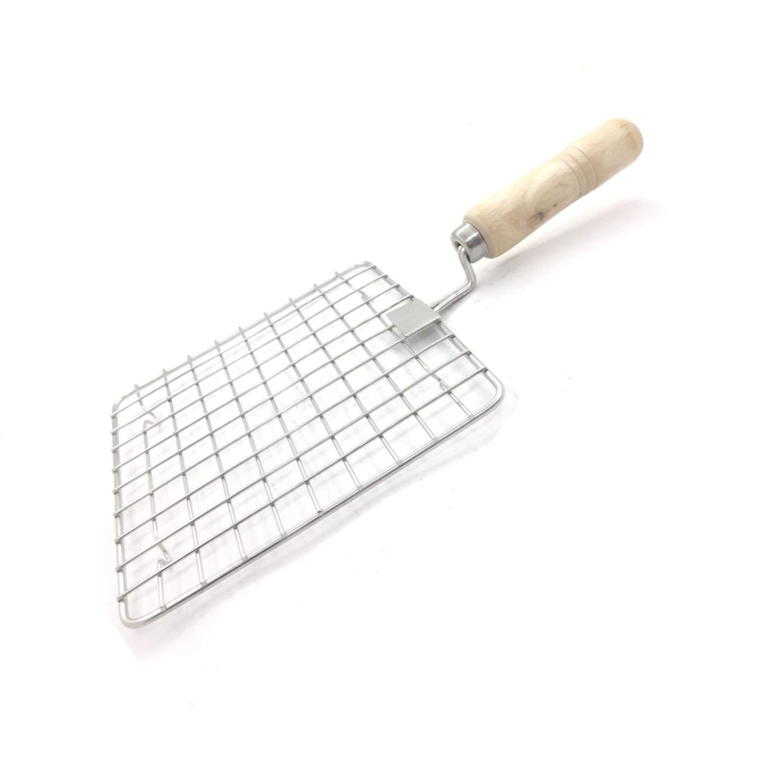 Stainless Steel Wire Roaster Rack with Wooden Handle - Perfect for Grilling Chapati, Toast, Roti, Papad & More - Ideal for Outdoor BBQ, Camping & Home Cooking
