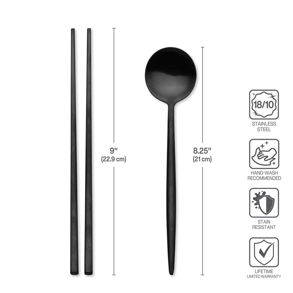 Premium Black Chopsticks and Spoon Set - Elegant Dining Utensils for Sushi, Asian Cuisine & Home Kitchen Use