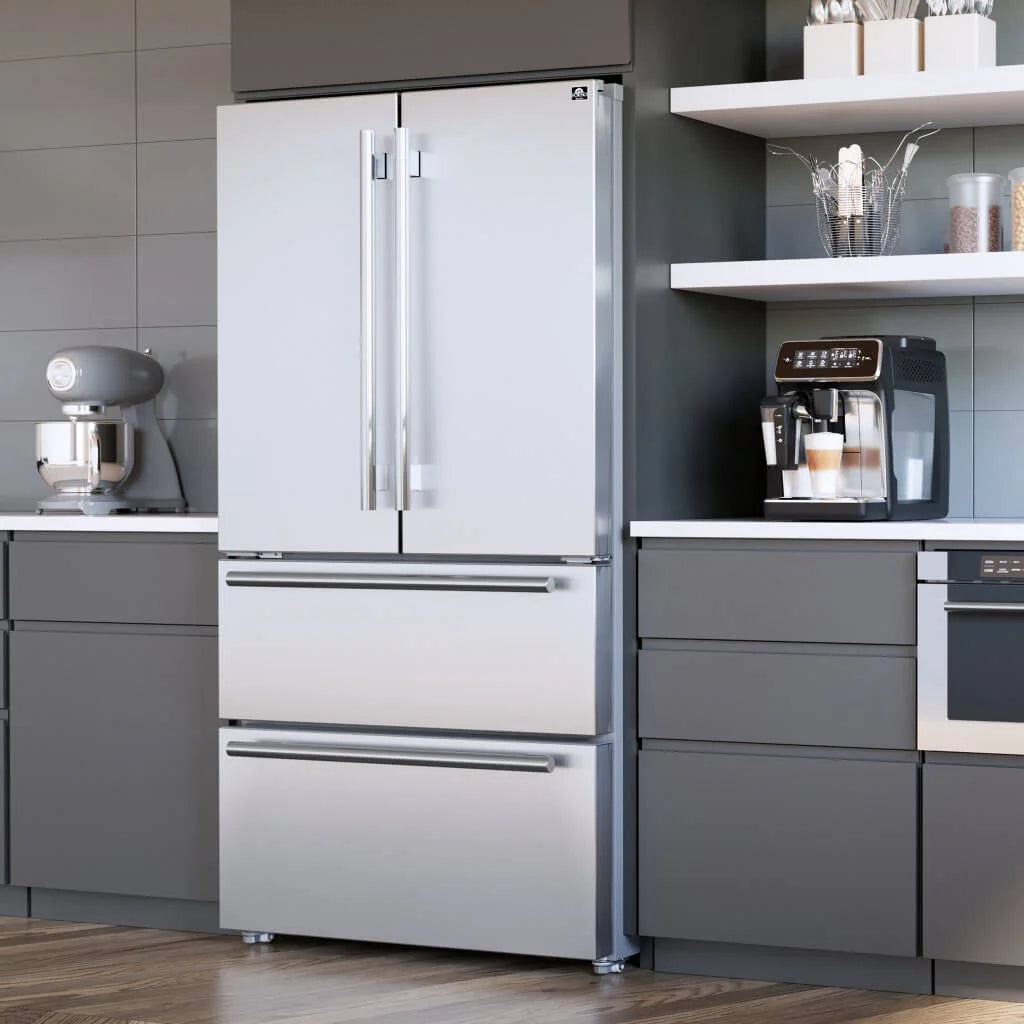 FORNO 2-Piece Stainless Steel Appliance Package - 30 Inch Gas Range & 36 Inch French Door Refrigerator (FBDL 020 02 US) | Perfect for Modern Kitchens & Home Renovations