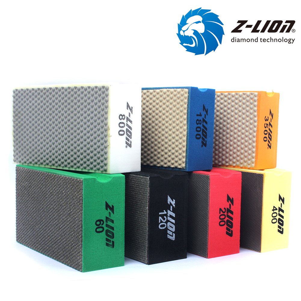 Z-Lion 7-Piece Diamond Hand Polishing Pads Set - Arc Shape Backing for Glass, Granite, Marble & Quartz Stone - Perfect for Countertop Edging, Stone Restoration & DIY Projects