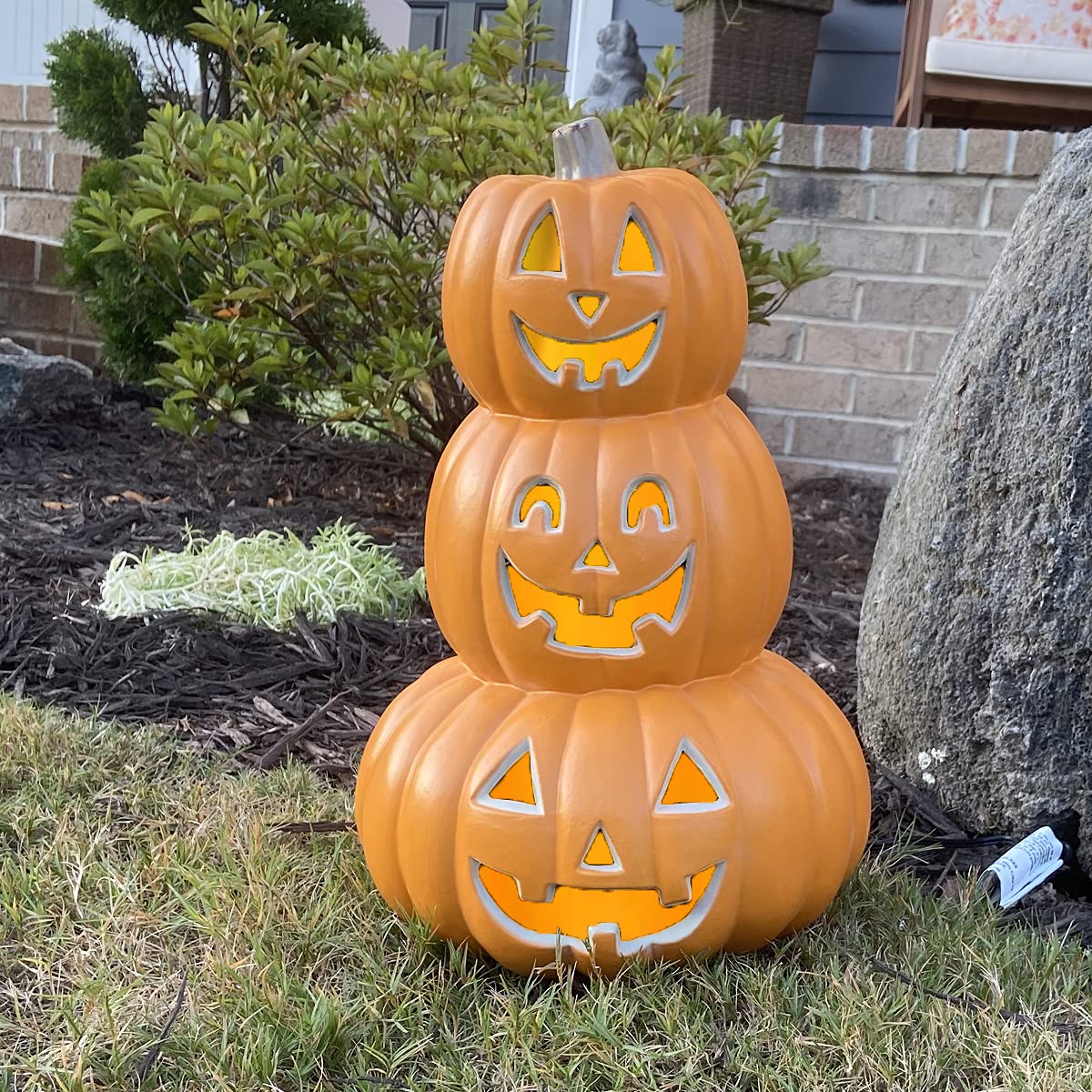 LED Light Up Halloween Pumpkin Lanterns - Set of 4 Jack O'Lantern Decorations for Indoor & Outdoor Fall Party Decor, Porch, Yard, and Garden Halloween Lighting