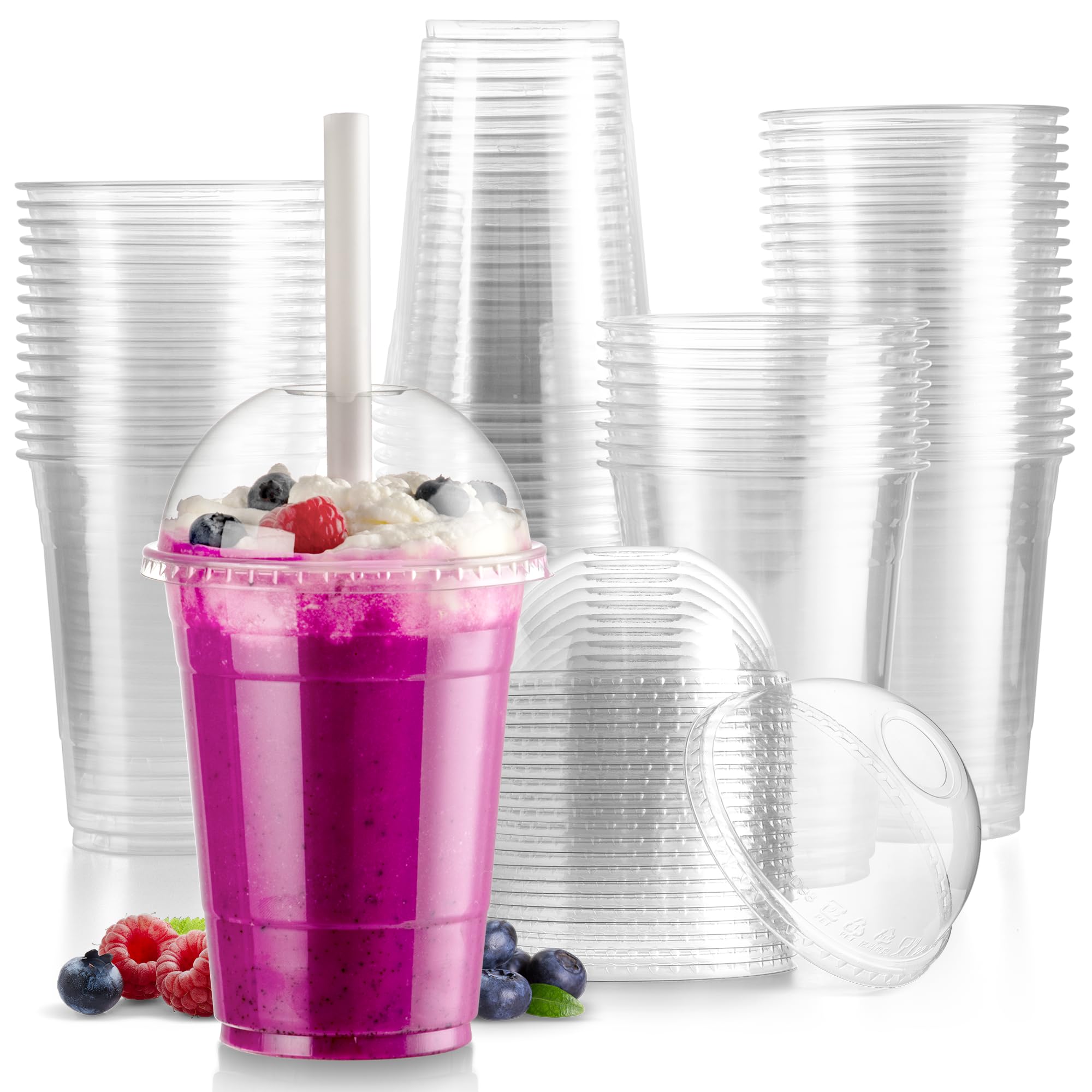 50 Pack 16oz BPA-Free Clear Disposable Plastic Coffee Cups with Dome Lids - Perfect for Iced Coffee, Smoothies, Bubble Tea, Juice, Milkshakes & Party Drinks - Ideal for Cafes, Takeout, Events & Home Meal Prep