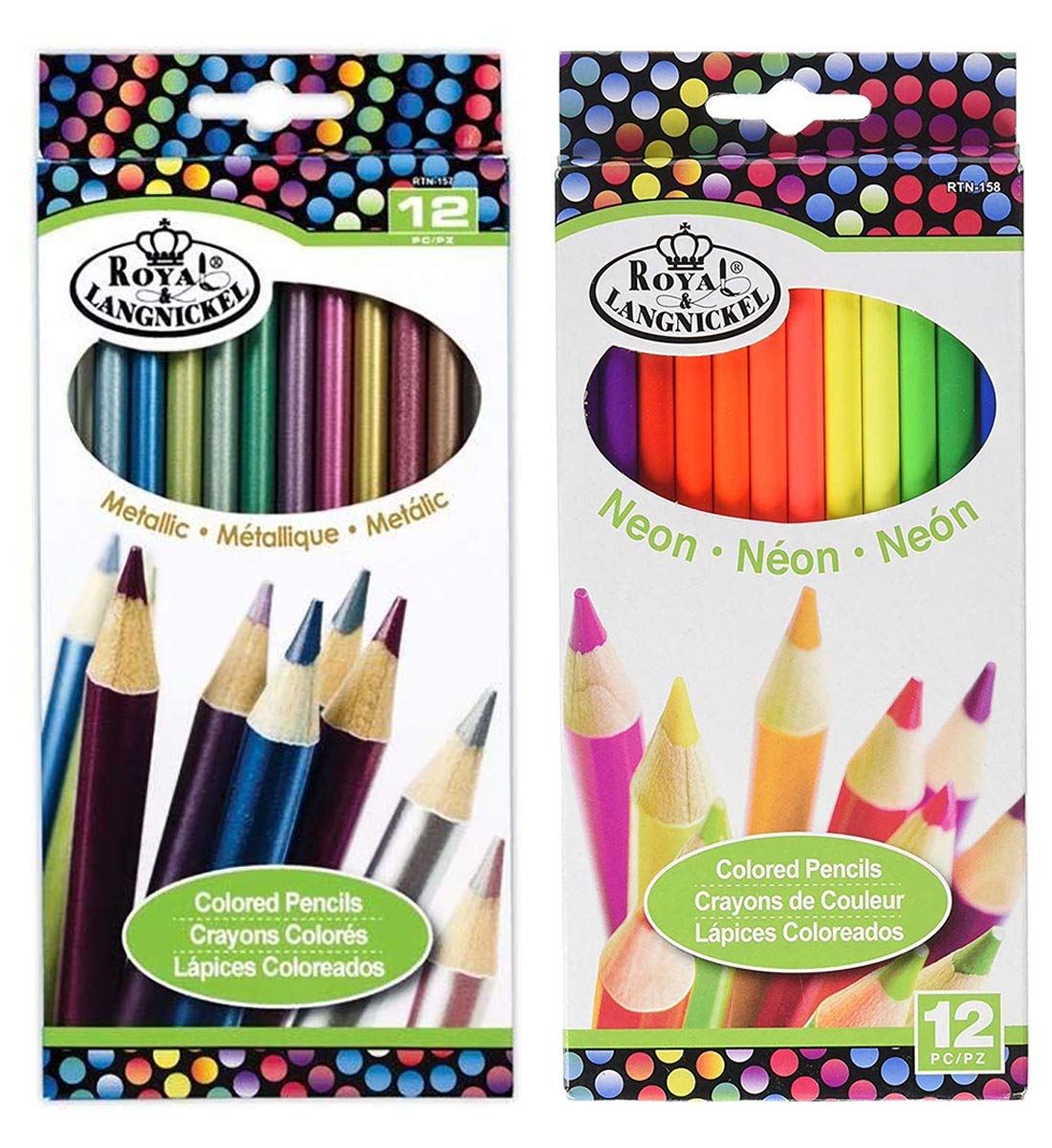 Metallic Color Pencil Set - 12 Vibrant Neon Colors with Premium Royal Brush RTN-158 - Perfect for Adult Coloring Books, Art Projects & DIY Crafts