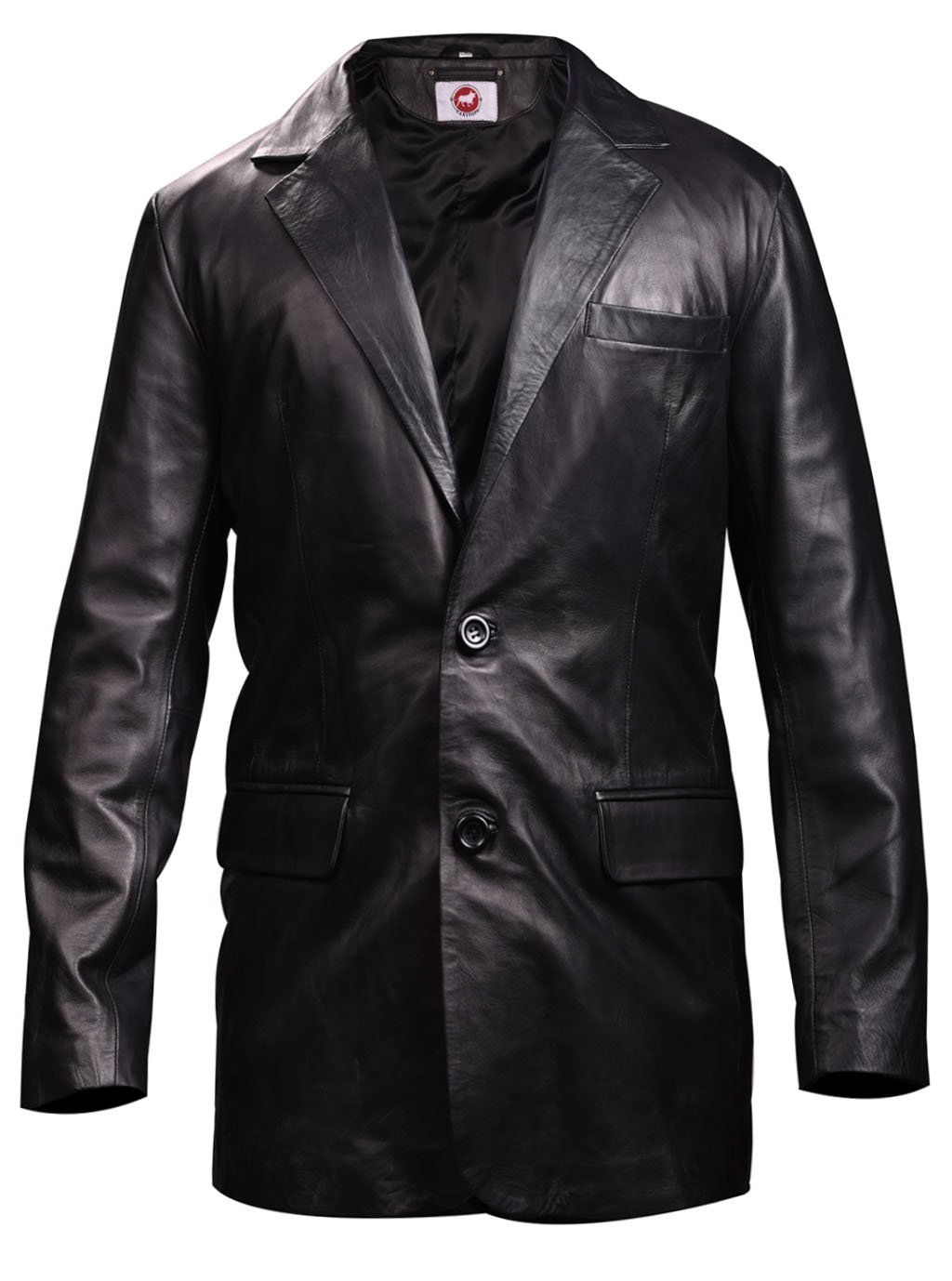 Premium Prince Black Two-Button Genuine Leather Blazer Coat for Men – Big & Tall Sizes | Formal Business Attire & Special Occasion Wear