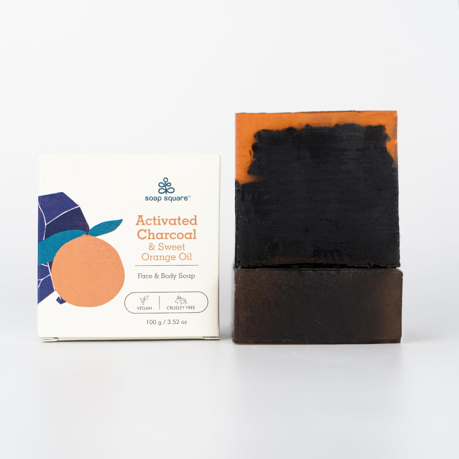 Activated Charcoal & Sweet Orange Oil Soap Bar - SLS Free, Paraben Free, Vegan & Cruelty-Free - Handcrafted in India - Perfect for Acne-Prone Skin & Sensitive Skin Care - Great as Customized Gifts for Birthdays & Holidays
